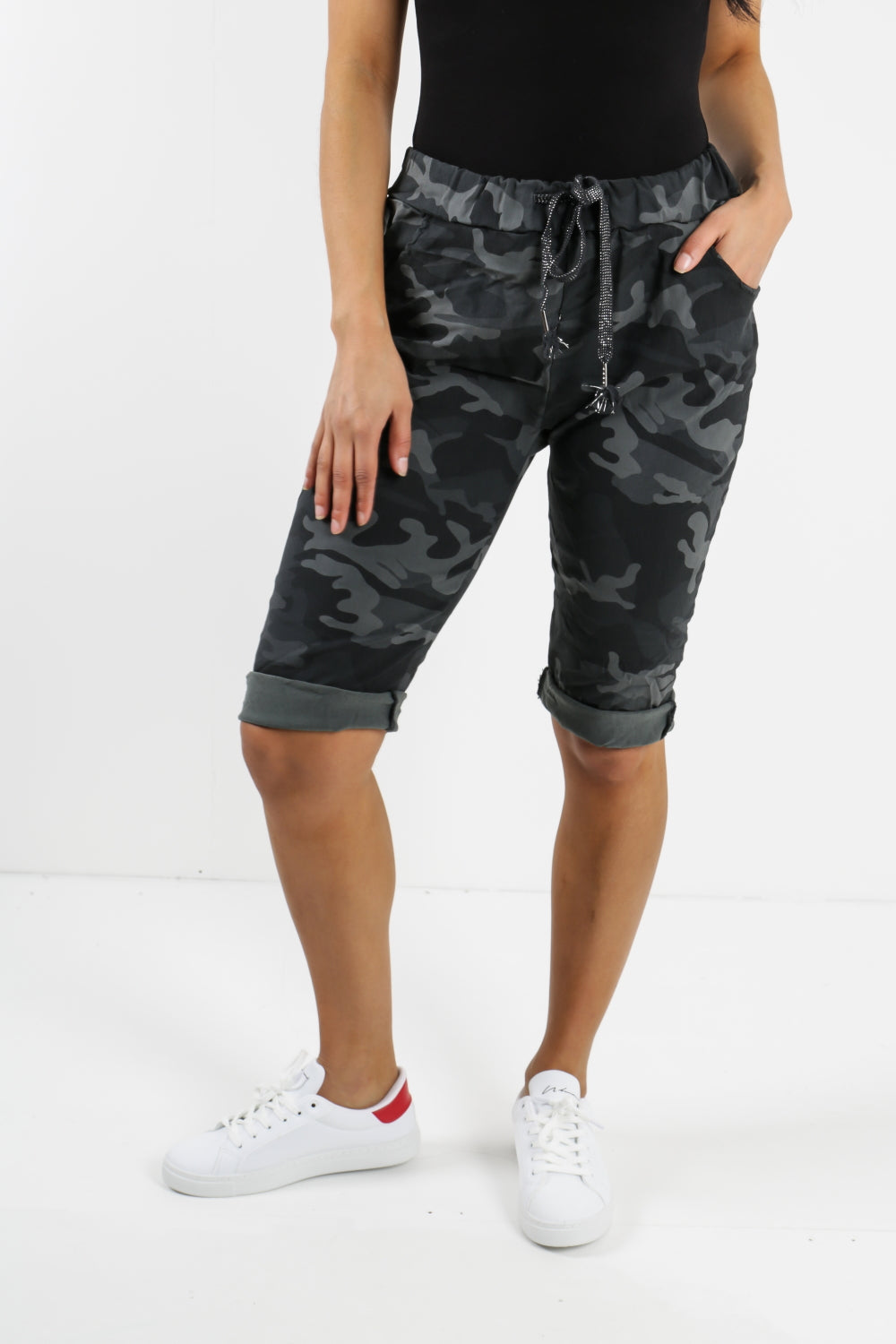 Plus Size Italian Camouflage Magic Chino Shorts Skirts & Shorts WearAll Black 16