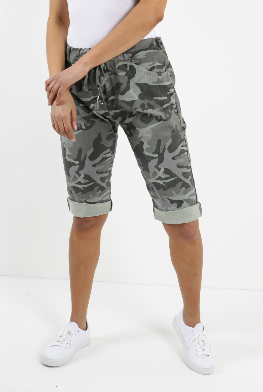 Ladies Italian Stretch Shorts Women's camouflage Plain Magic Comfy Lagenlook Hot Pants 8-22 Skirts & Shorts WearAll