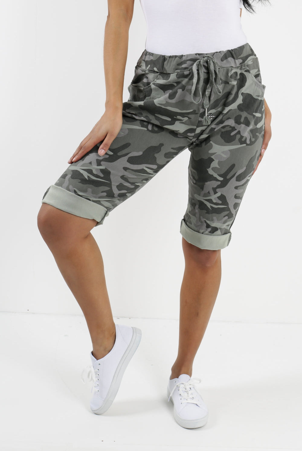 Ladies Italian Stretch Shorts Women's camouflage Plain Magic Comfy Lagenlook Hot Pants 8-22 Skirts & Shorts WearAll
