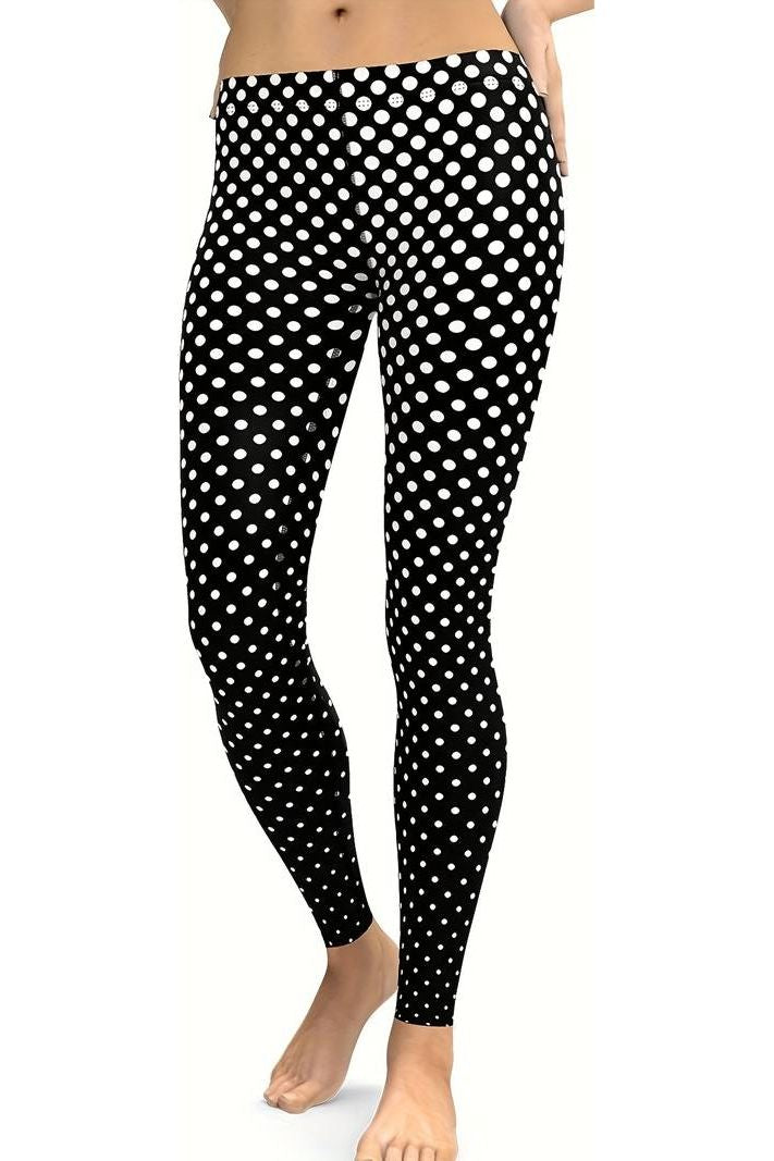 Plus Size Black Polka Dot White Spot Leggings Leggings WearAll 16-18 Black Polka Dot White