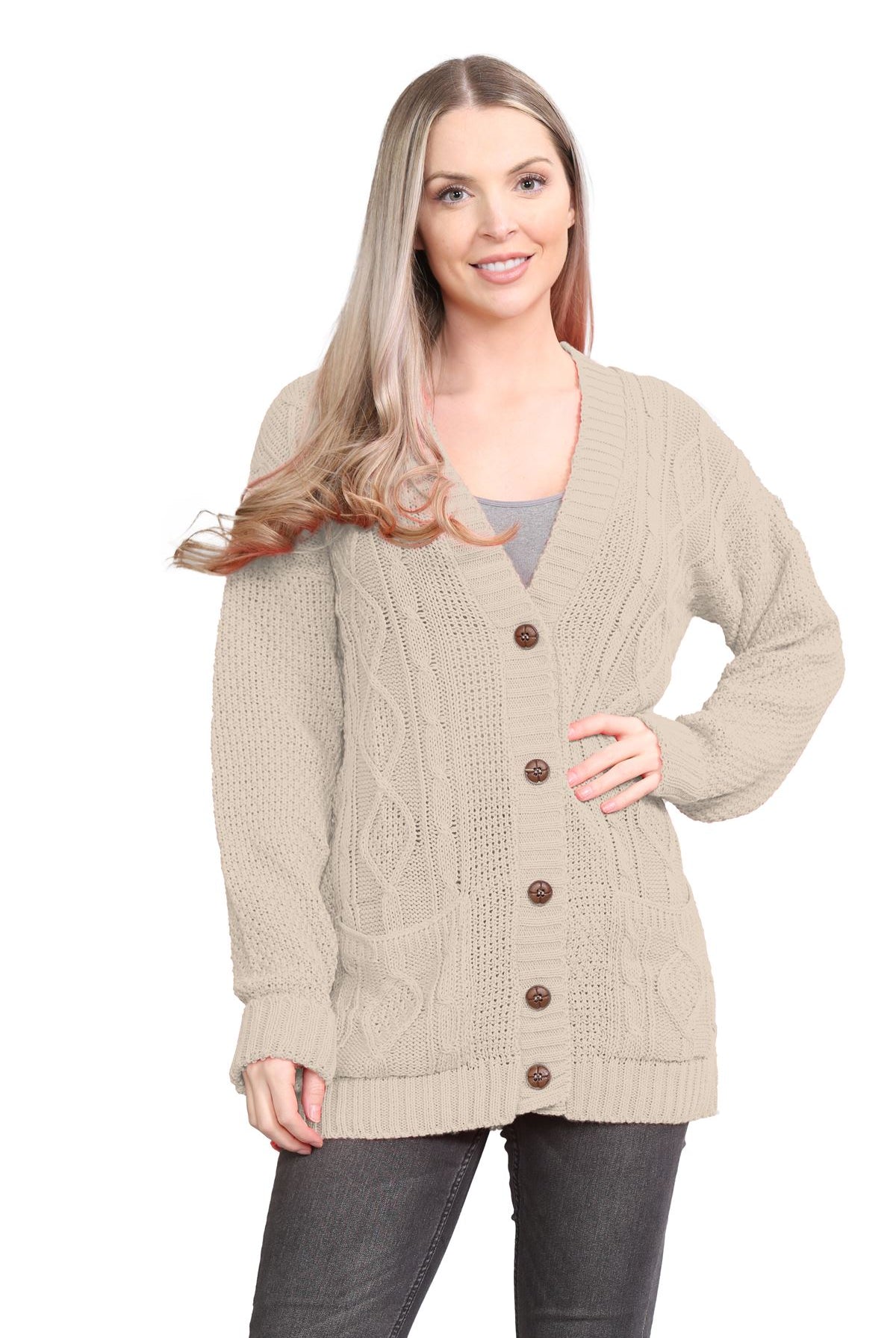 Cable Knitted Button Cardigan Knitted Cardigan WearAll Stone 8-10