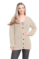 Plus Size Cable Knitted Button Cardigan Knitted Cardigan WearAll Stone 16-18