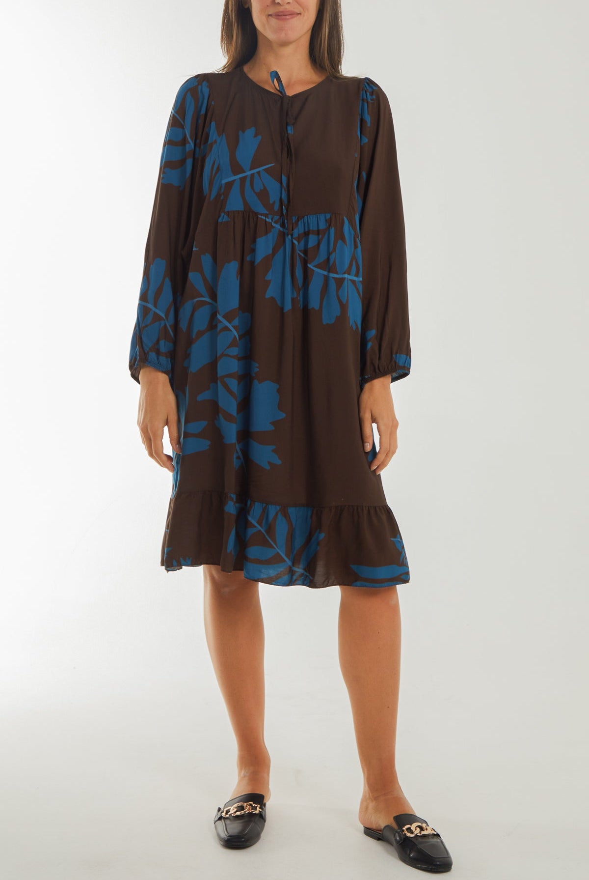 Palm Trees Midi Dress Dresses WearAll Chocolate One Size