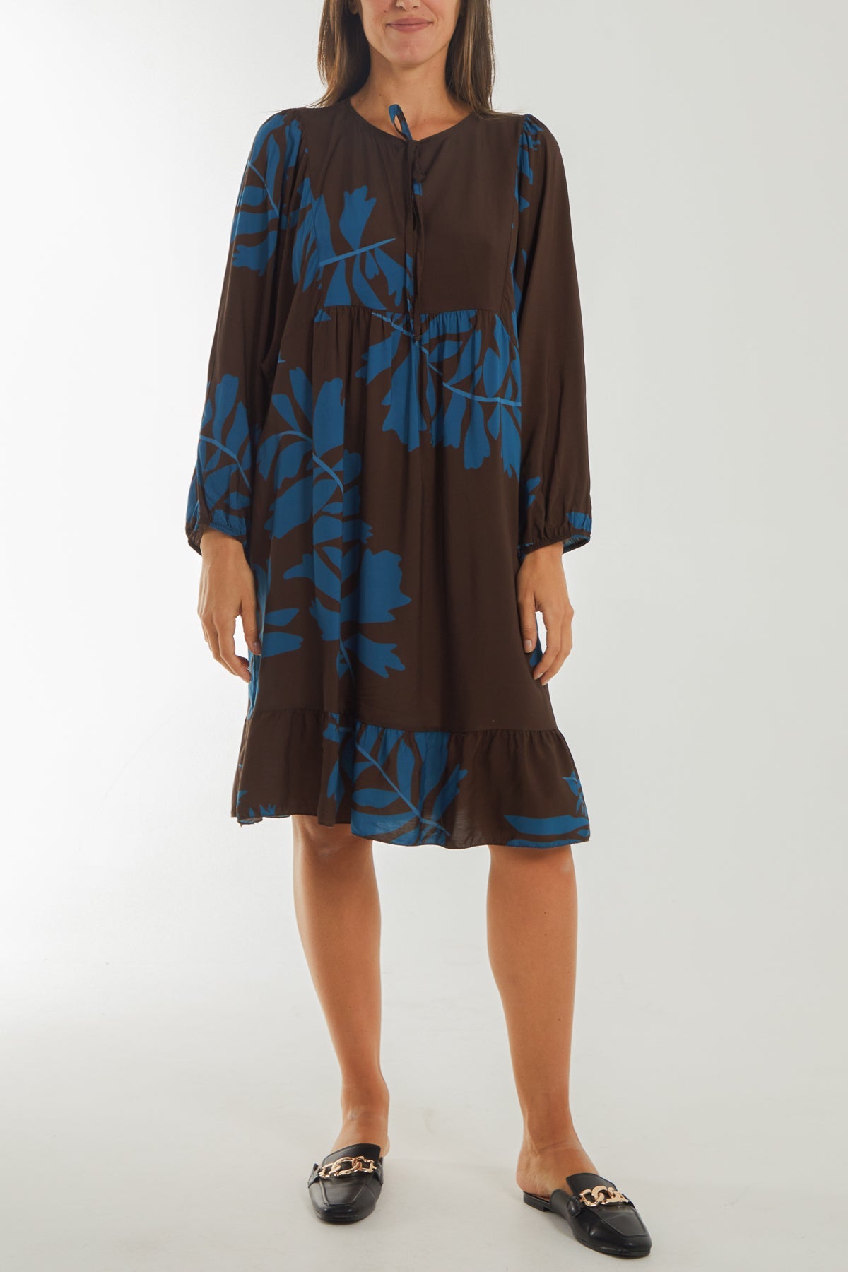 Palm Trees Midi Dress Dresses WearAll Chocolate One Size