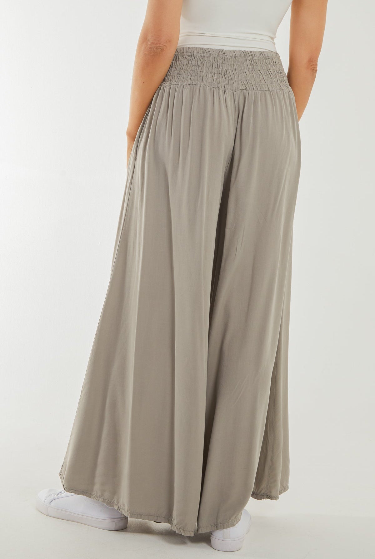 Shirred Deep Waist Band Wide Culottes TRS1 WearAll