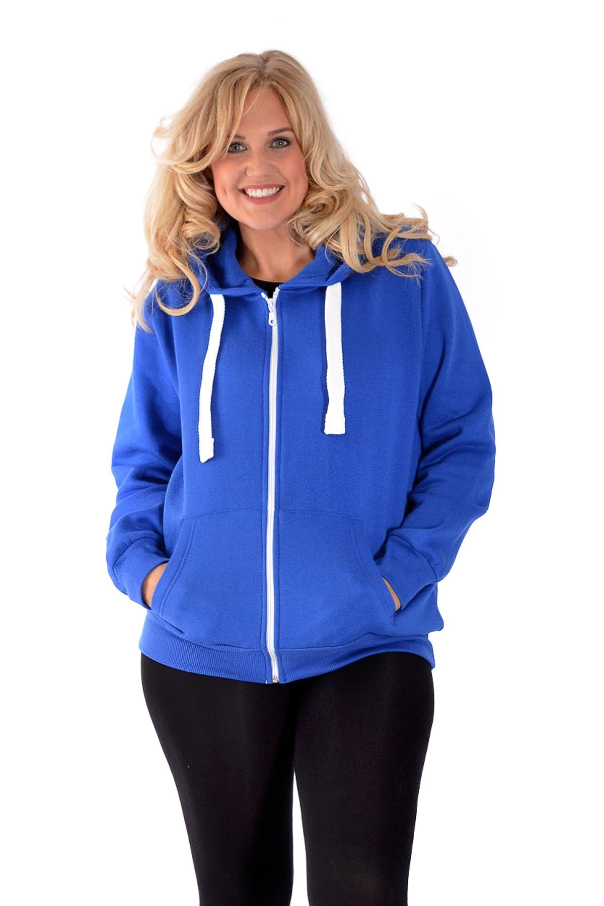 Pocket Plain Zip Hoodie Tops WearAll Royal Blue 8