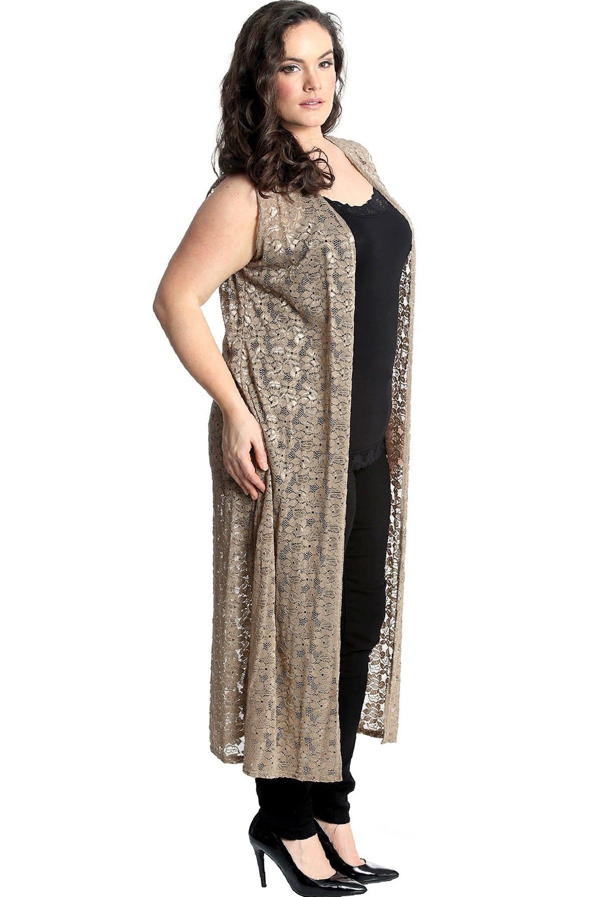 Floral Lace Open Top Long Cardigan Tops WearAll