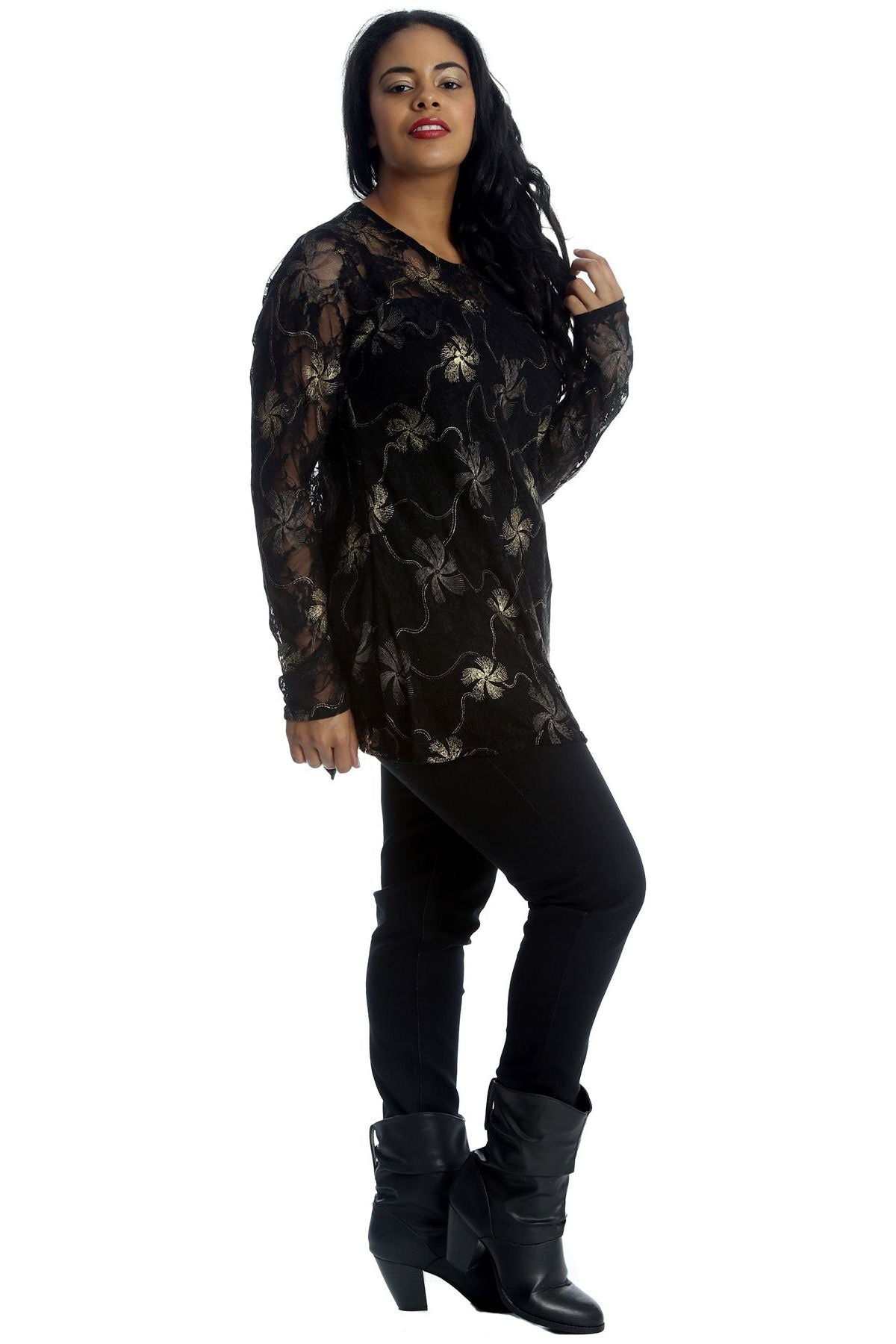 Lurex Glitter Lined Print Long Sleeve Dress WearAll