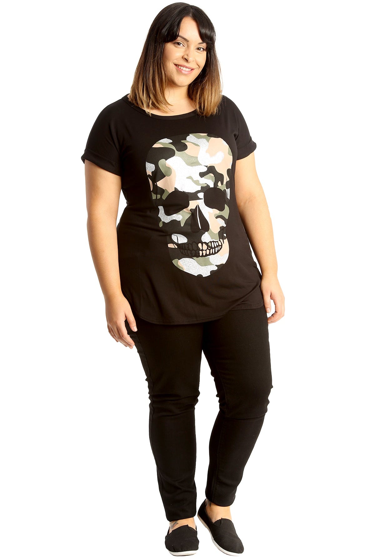Glitter Skull Print Top Tops WearAll