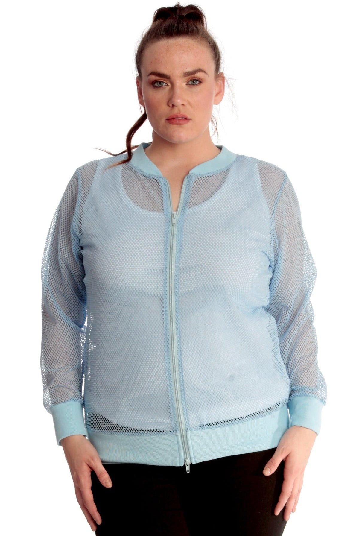 Mesh Bomber Jacket Ladies Net Plain Top Jacket WearAll White 14