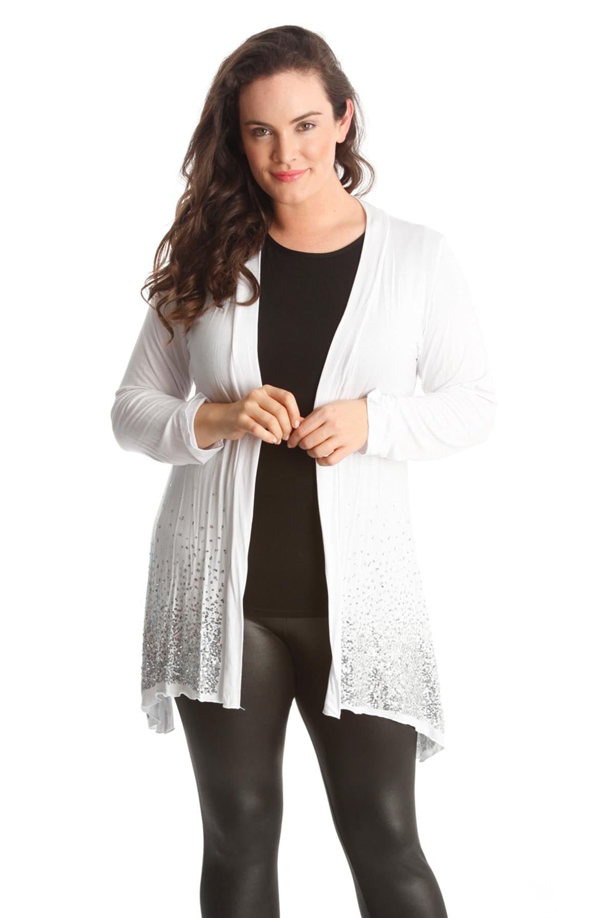 Sequin Sparkle Open Cardigan cardigan WearAll White 14