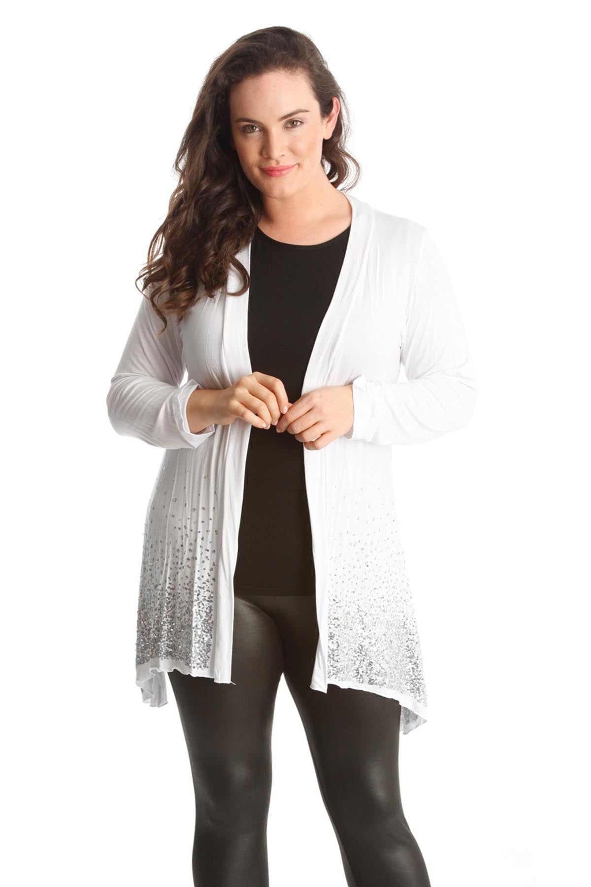 Sequin Sparkle Open Cardigan cardigan WearAll White 14