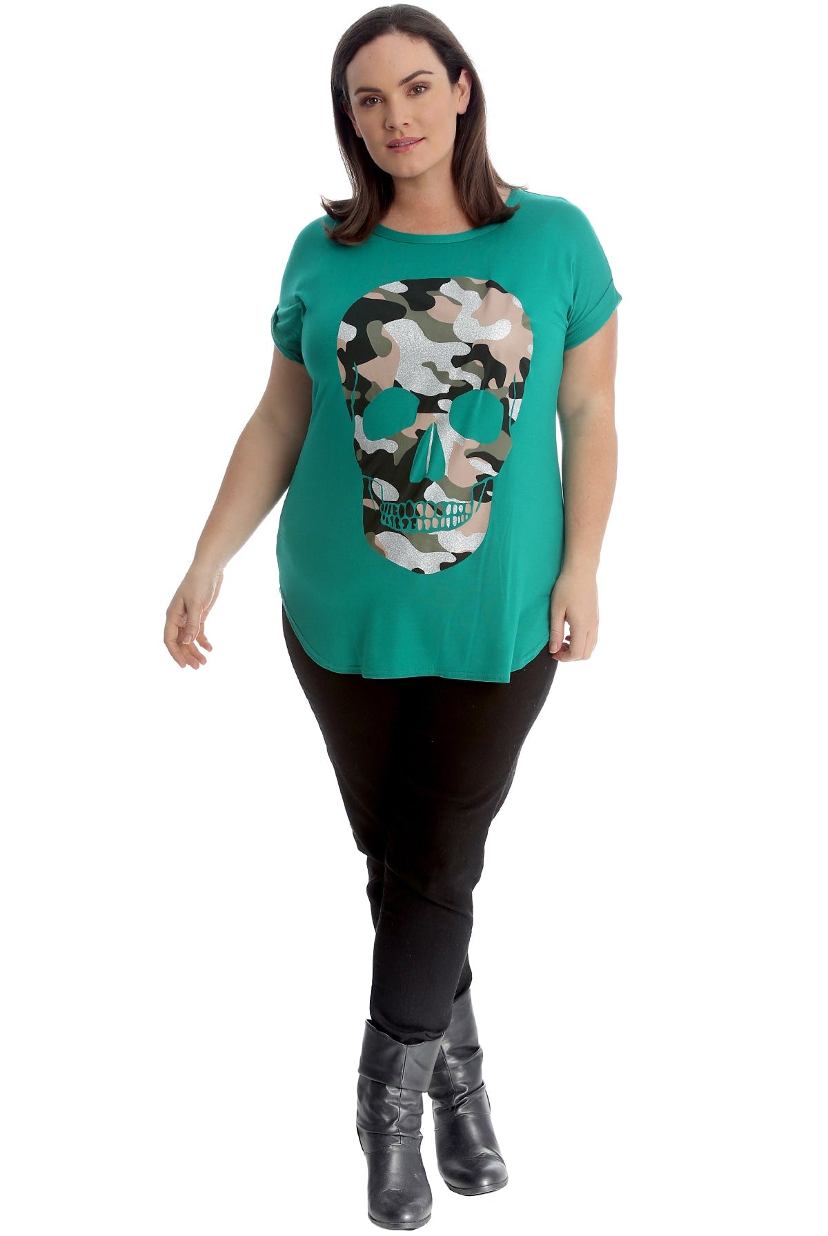 Glitter Skull Print Top Tops WearAll