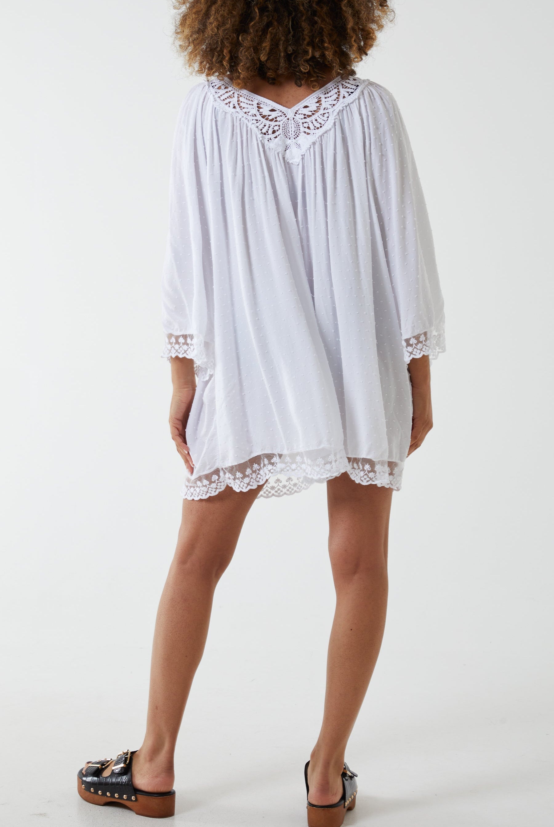 Lace Hem Broderie Collar Mini Dress DMF2 WearAll
