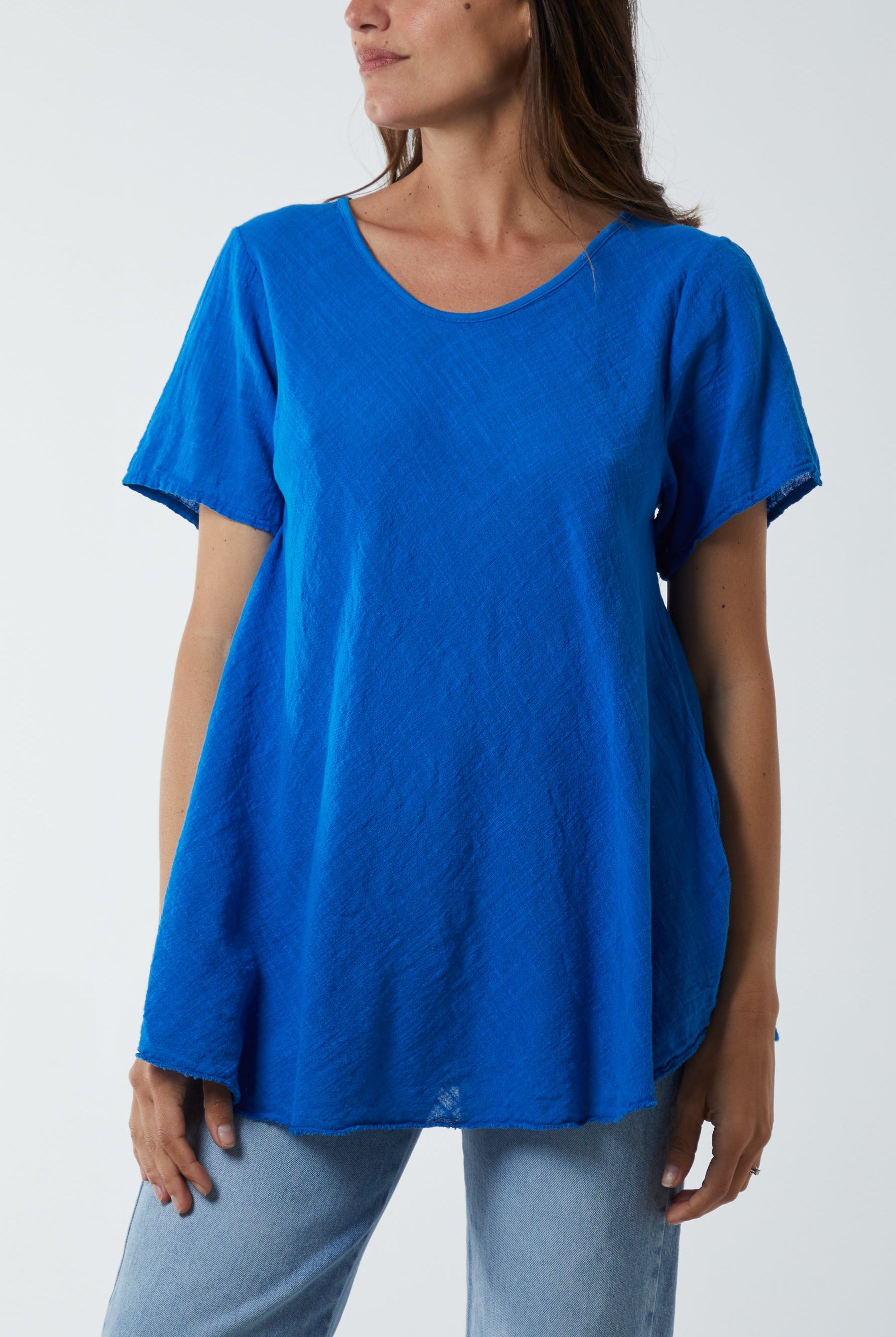 Round Neck Short Sleeve Cotton T-Shirt T-shirts WearAll Royal Blue One Size