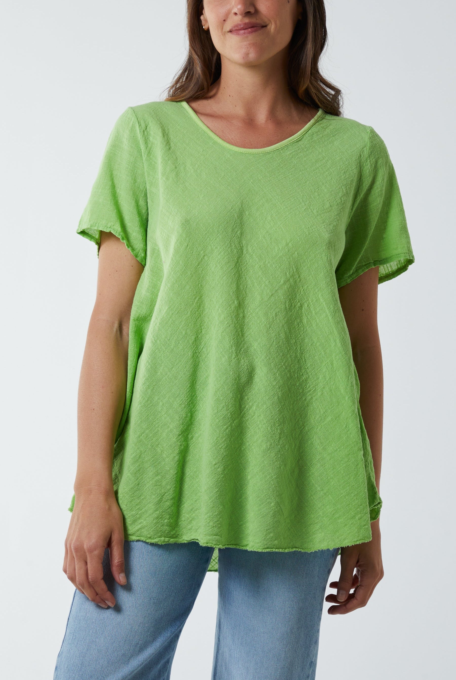 Round Neck Short Sleeve Cotton T-Shirt T-shirts WearAll Lime One Size