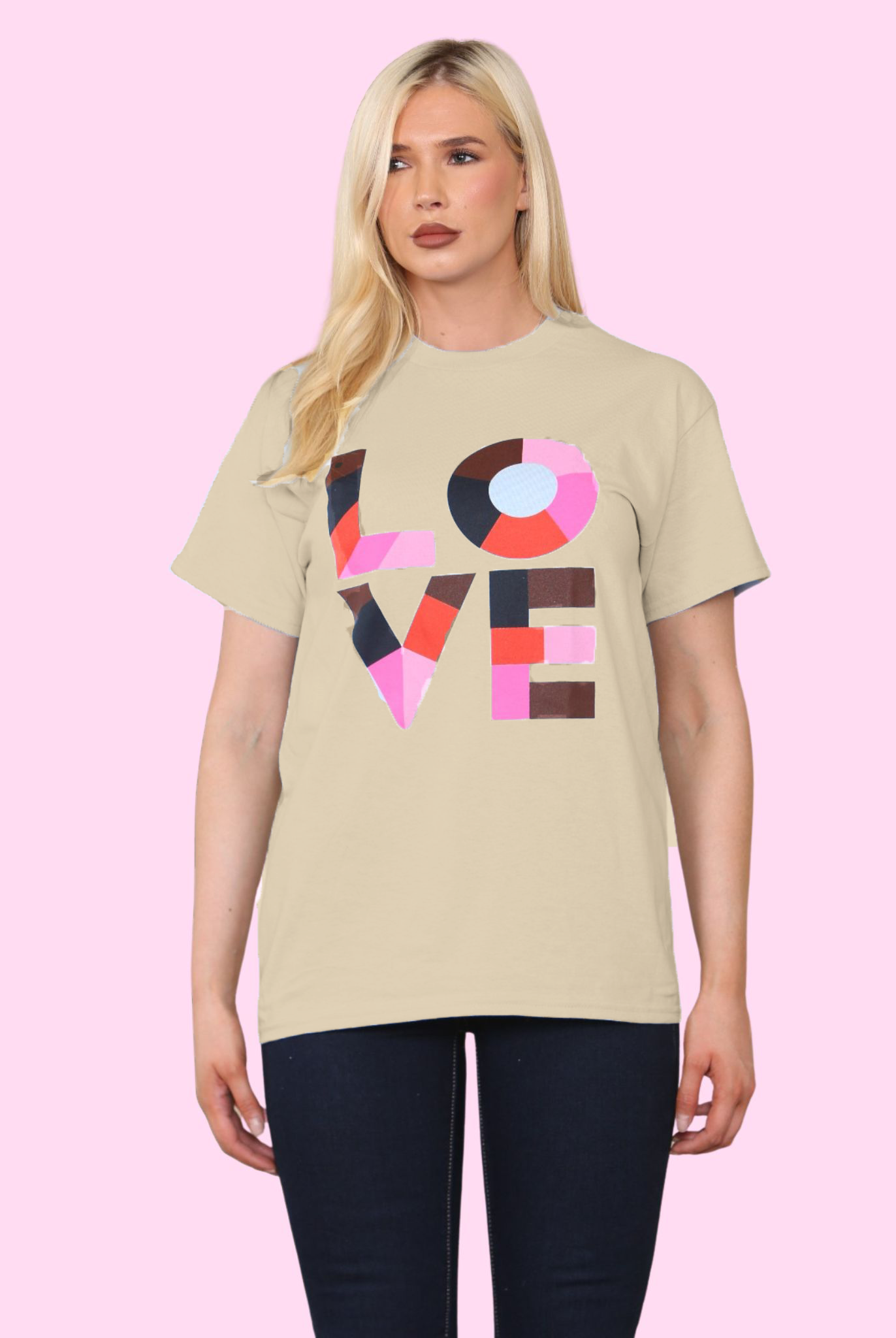 Love Printed T-Shirt Shirts WearAll Beige 8