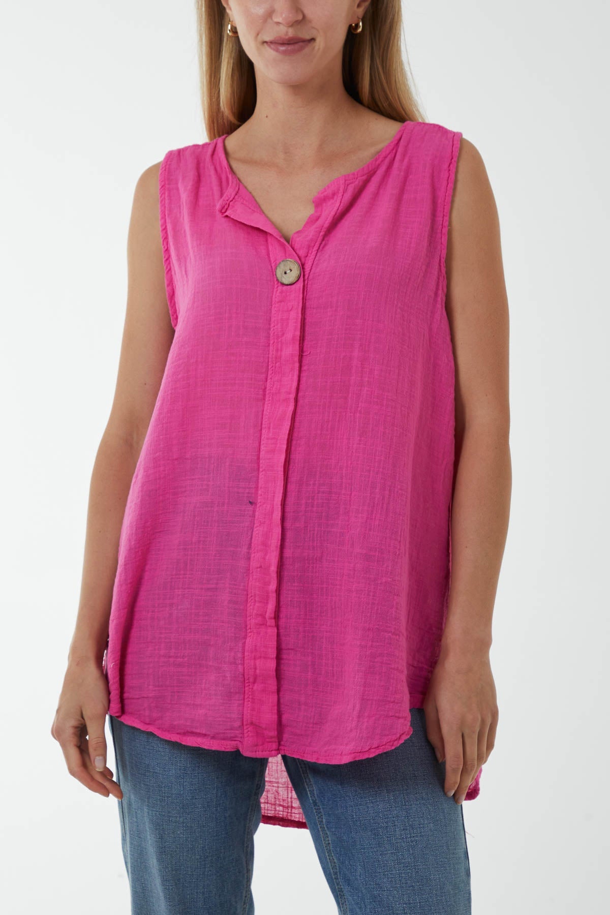 Oversized Sleeveless V-Neck Top Tops WearAll Hot Pink One Size