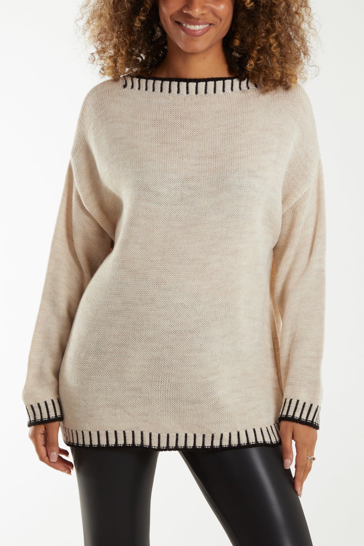 Stitch Edge Round Neck Jumper Jumpers WearAll Stone One Size