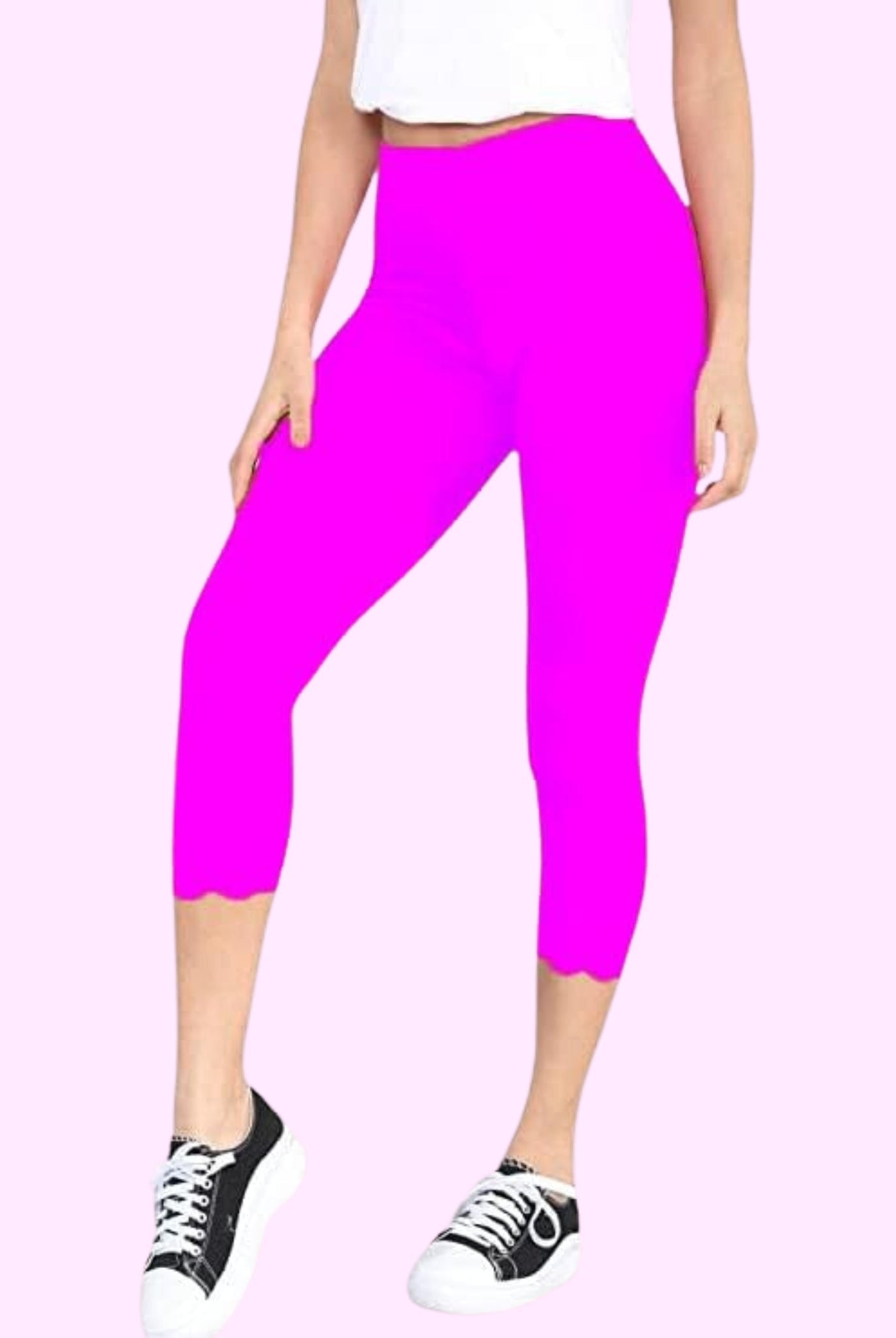 Capri 3/4 Lace Trim Leggings Leggings WearAll Neon Pink 8-10