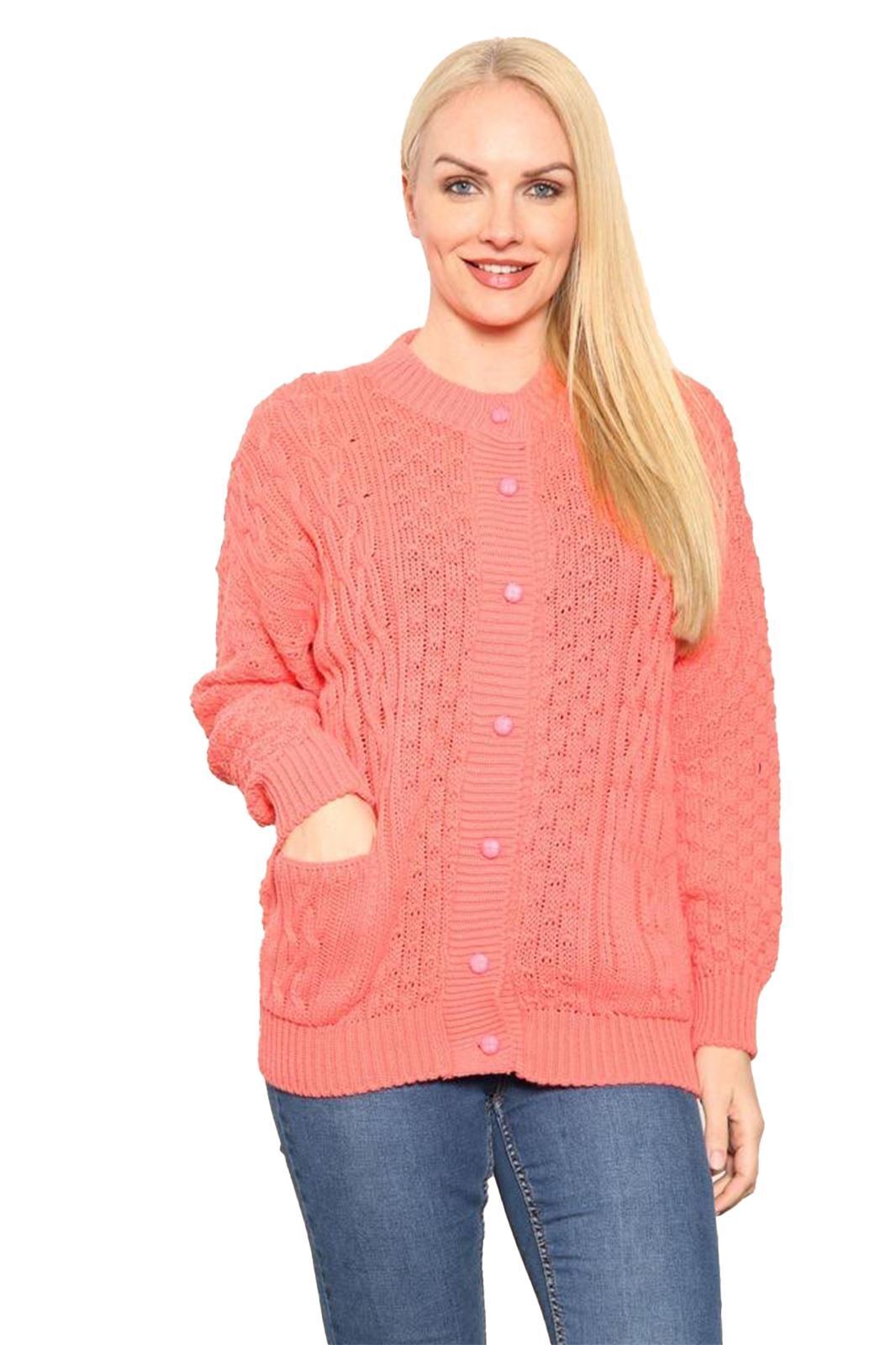 Chunky Cable Knit Long Sleeve Cardigan cardigan WearAll Coral 8-10