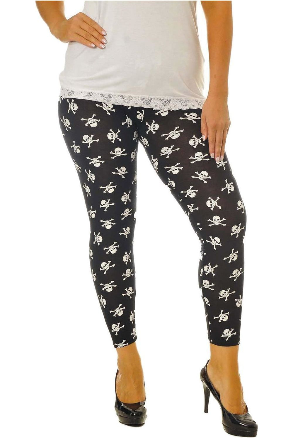 Skull Bones Pirate Print Leggings Leggings WearAll Skull Bone 8-10