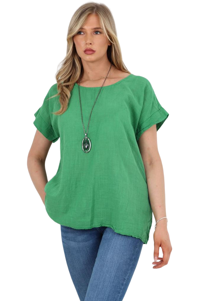 Italian Short Sleeve Necklace Top Tops WearAll Green 8-10
