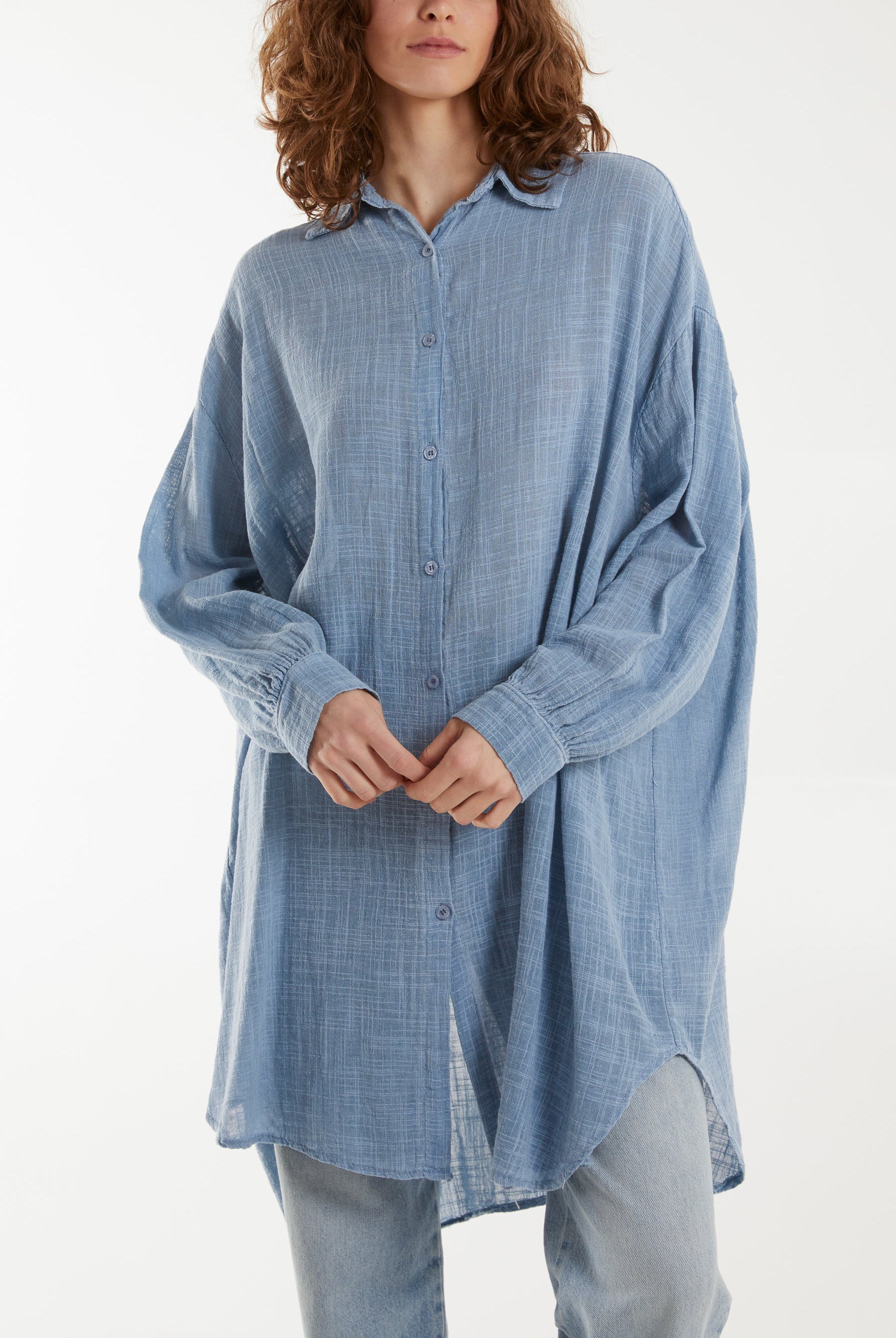 Oversized Button Through Acid Wash Shirt Shirts WearAll Denim One Size