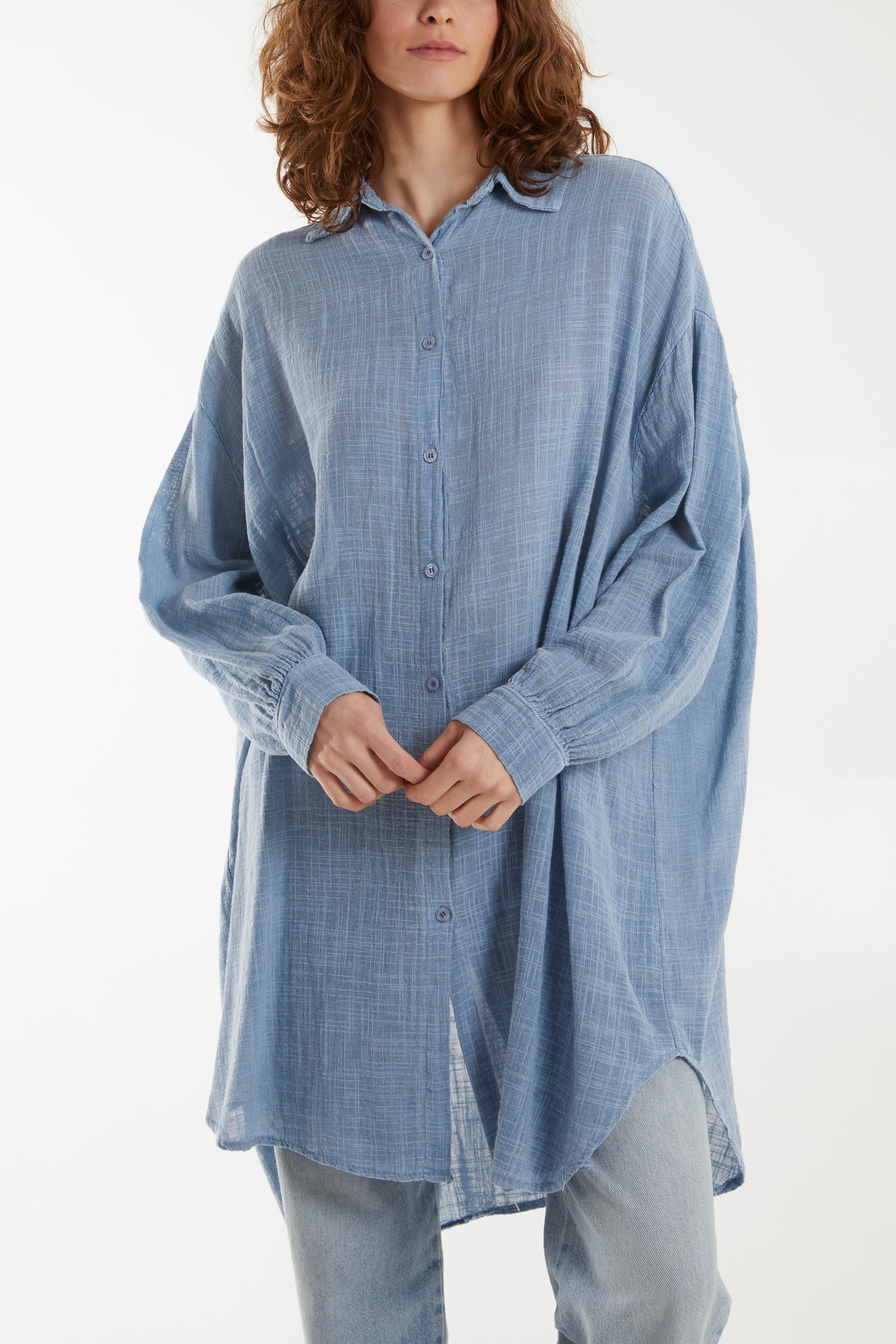 Oversized Button Through Acid Wash Shirt Shirts WearAll Denim One Size