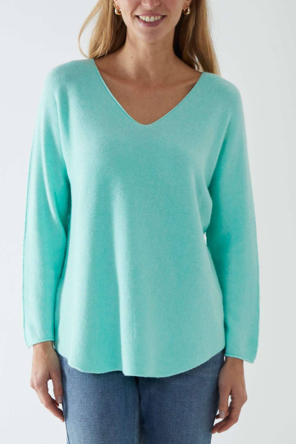 Raw Edge V-Neck Jumper TOPMF2 WearAll Mint One Size