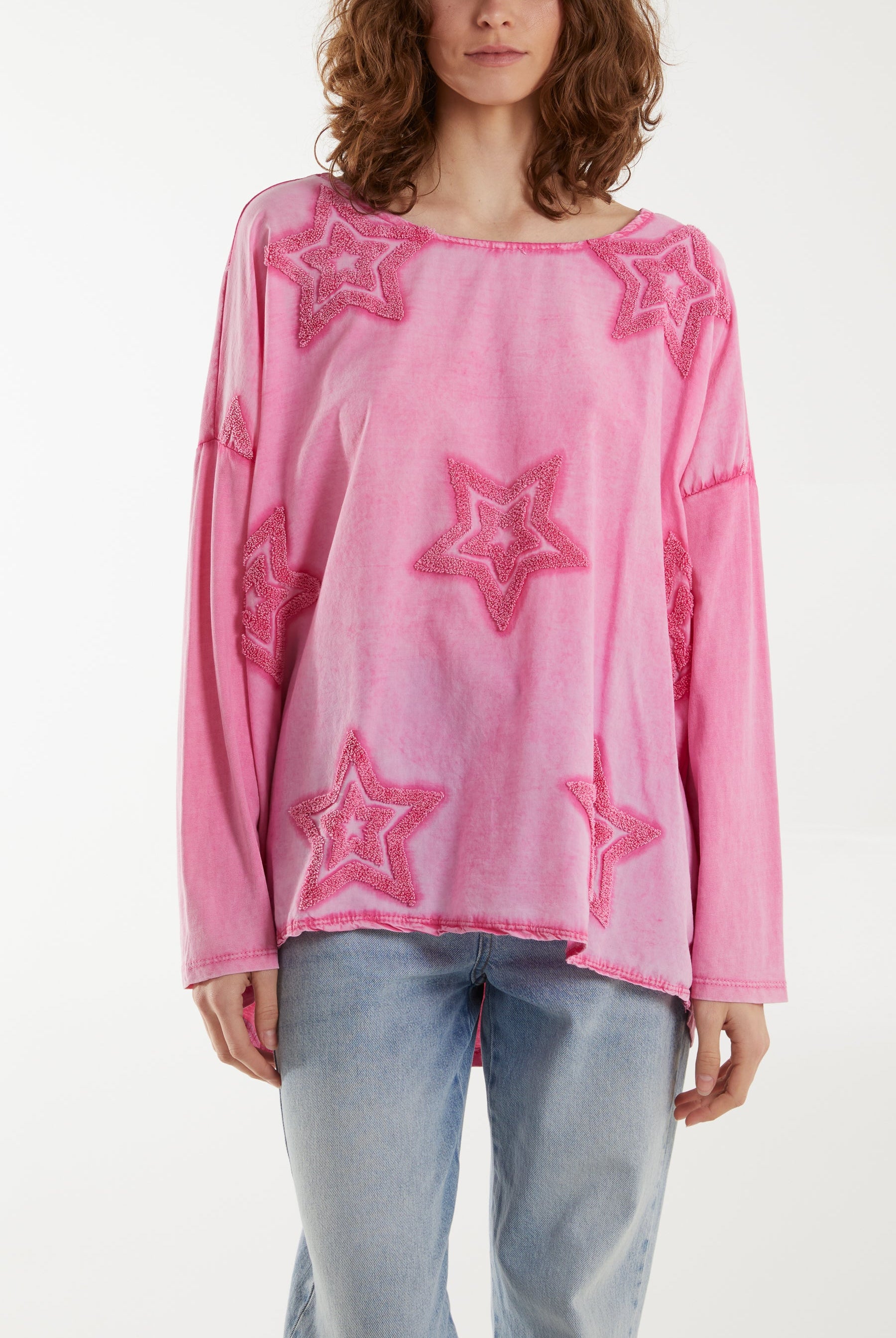 Flocking Double Star Top Tops WearAll Hot Pink One Size