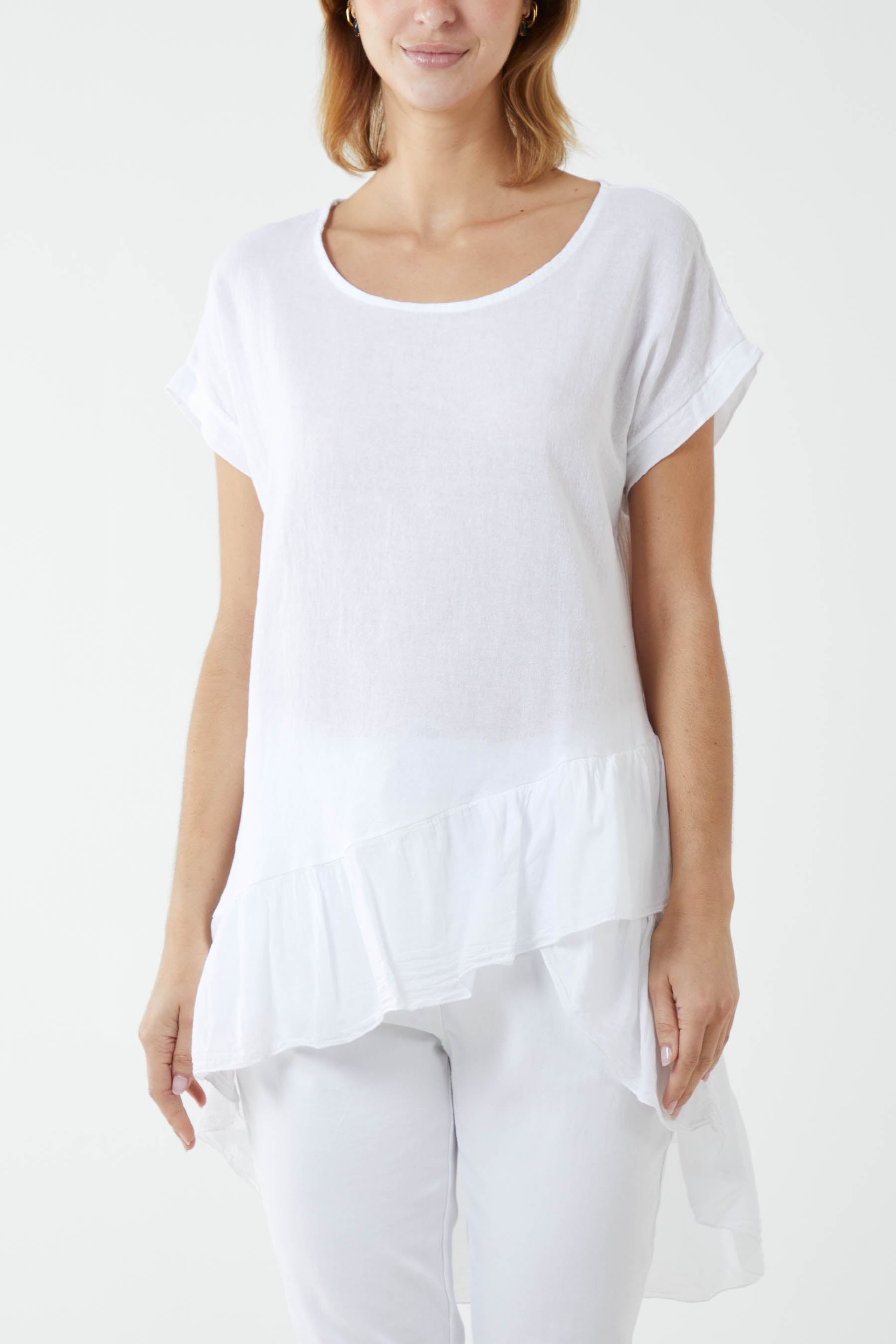 Oversized Dip Hem Cotton Blouse Blouses WearAll White One Size
