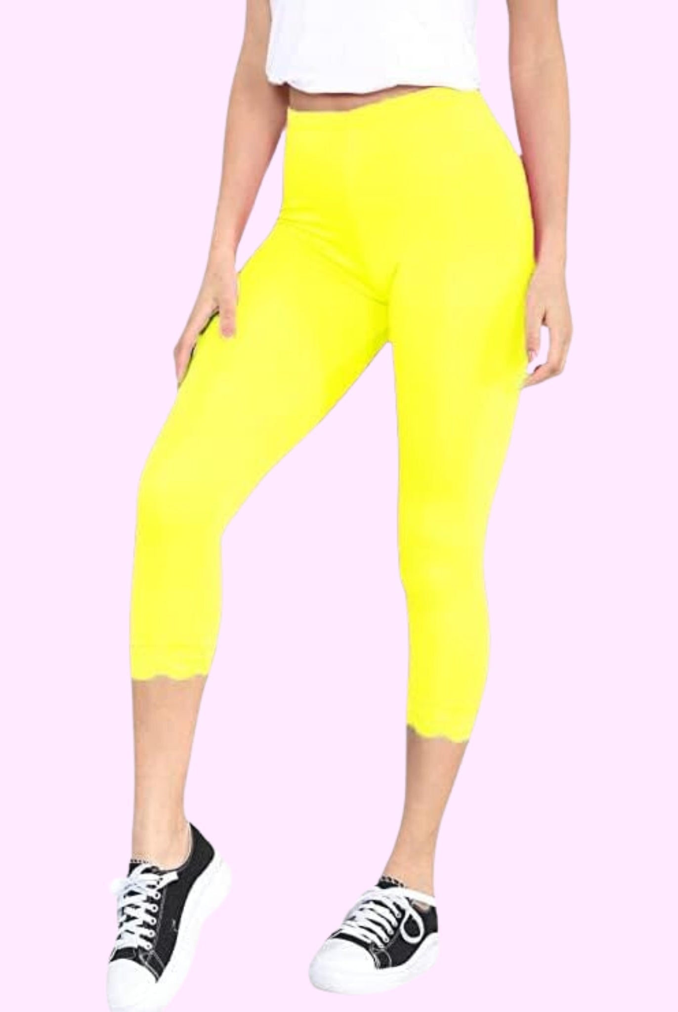 Capri 3/4 Lace Trim Leggings Leggings WearAll Neon Yellow 8-10