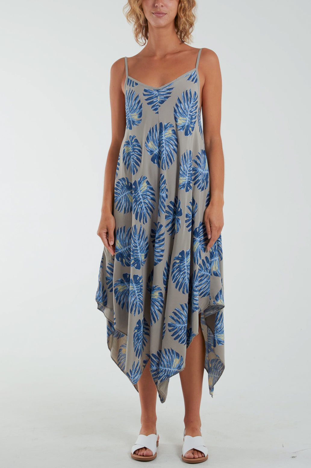 Palm Leaves Hanky Hem Cami Dress Dresses WearAll Mocha One Size