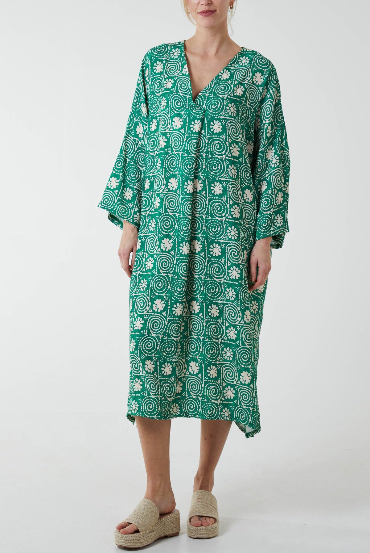 Mosaic Pattern Tunic Midi Dress DMF2 WearAll Jade One Size