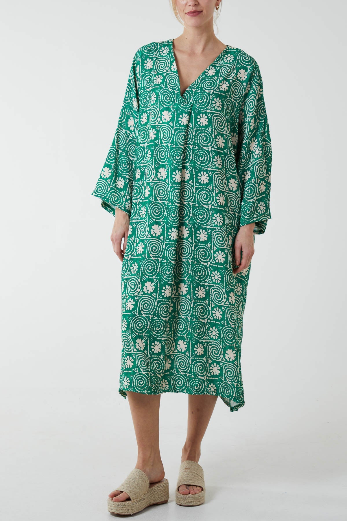 Mosaic Pattern Tunic Midi Dress DMF2 WearAll Jade One Size