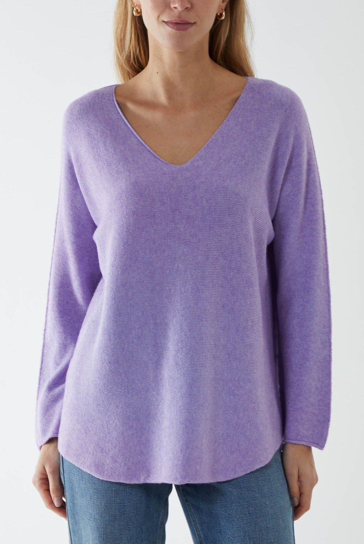 Raw Edge V-Neck Jumper TOPMF2 WearAll Lilac One Size