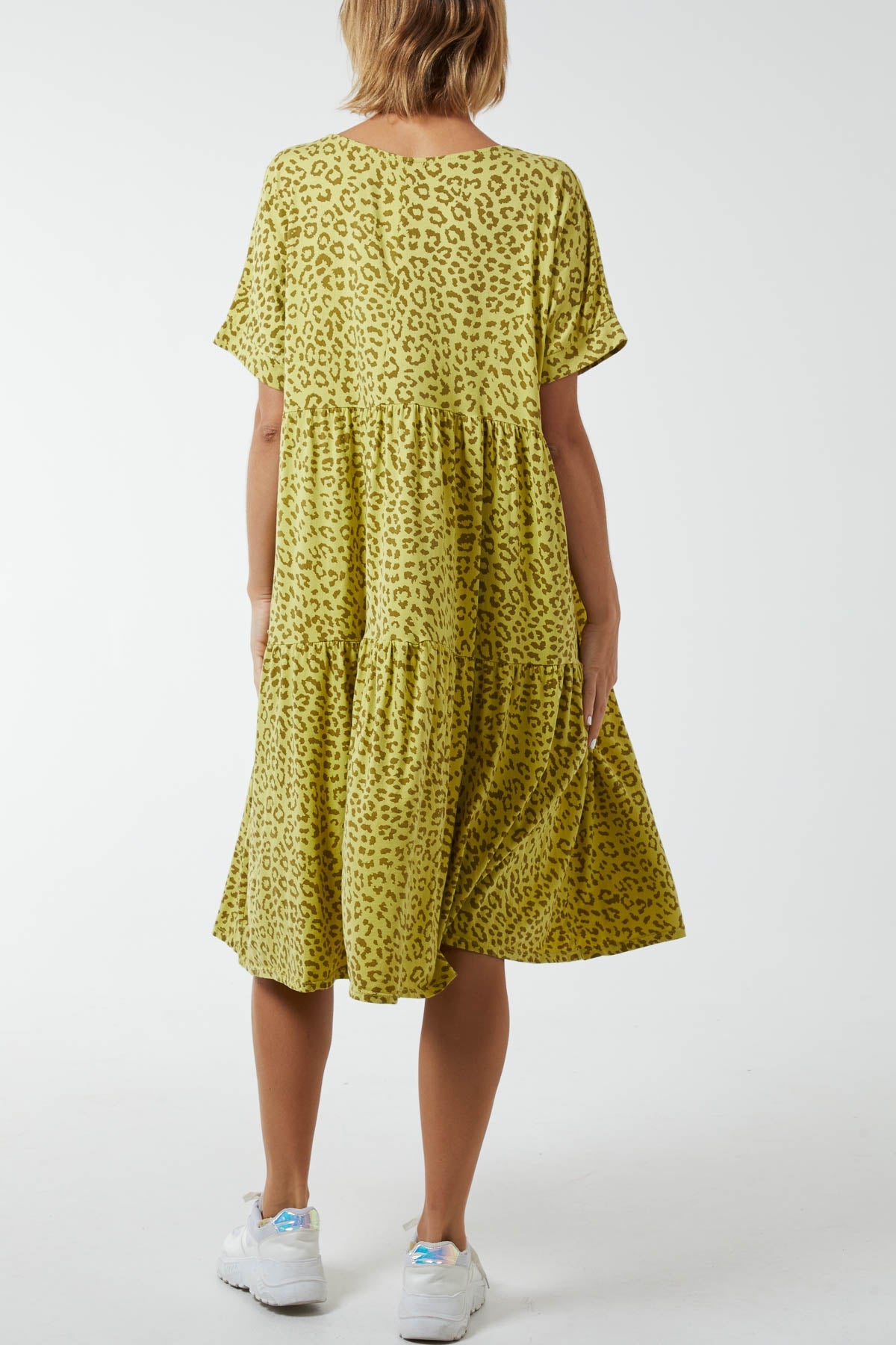 Scoop Neck Leopard Print Midi Tiered Dress DMF2 WearAll