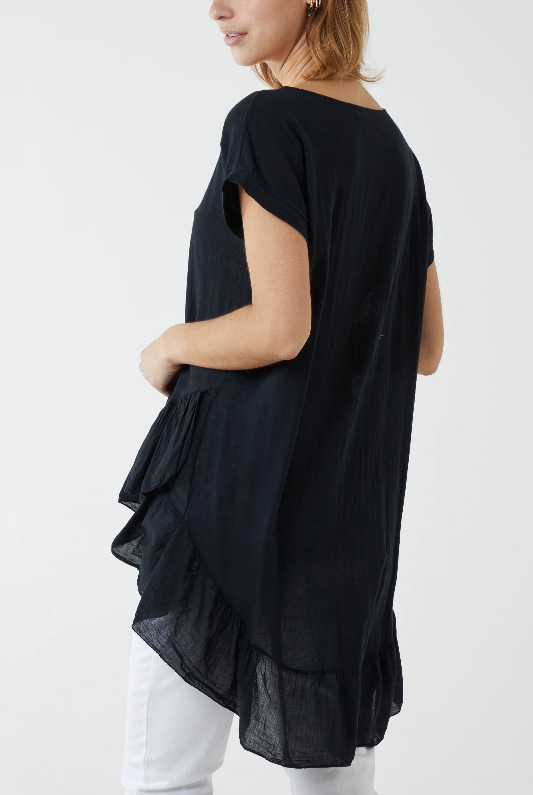 Oversized Dip Hem Cotton Blouse Blouses WearAll