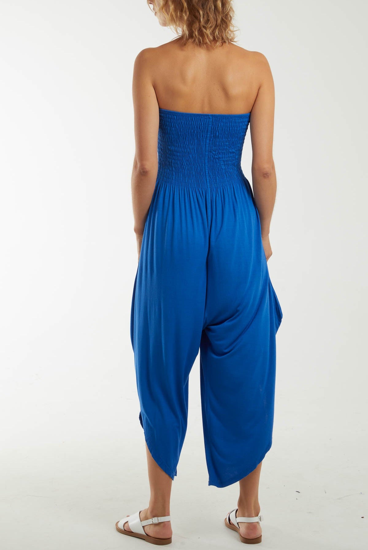Shirred Top Asymmetric Hem Strapless Jumpsuit Dresses WearAll
