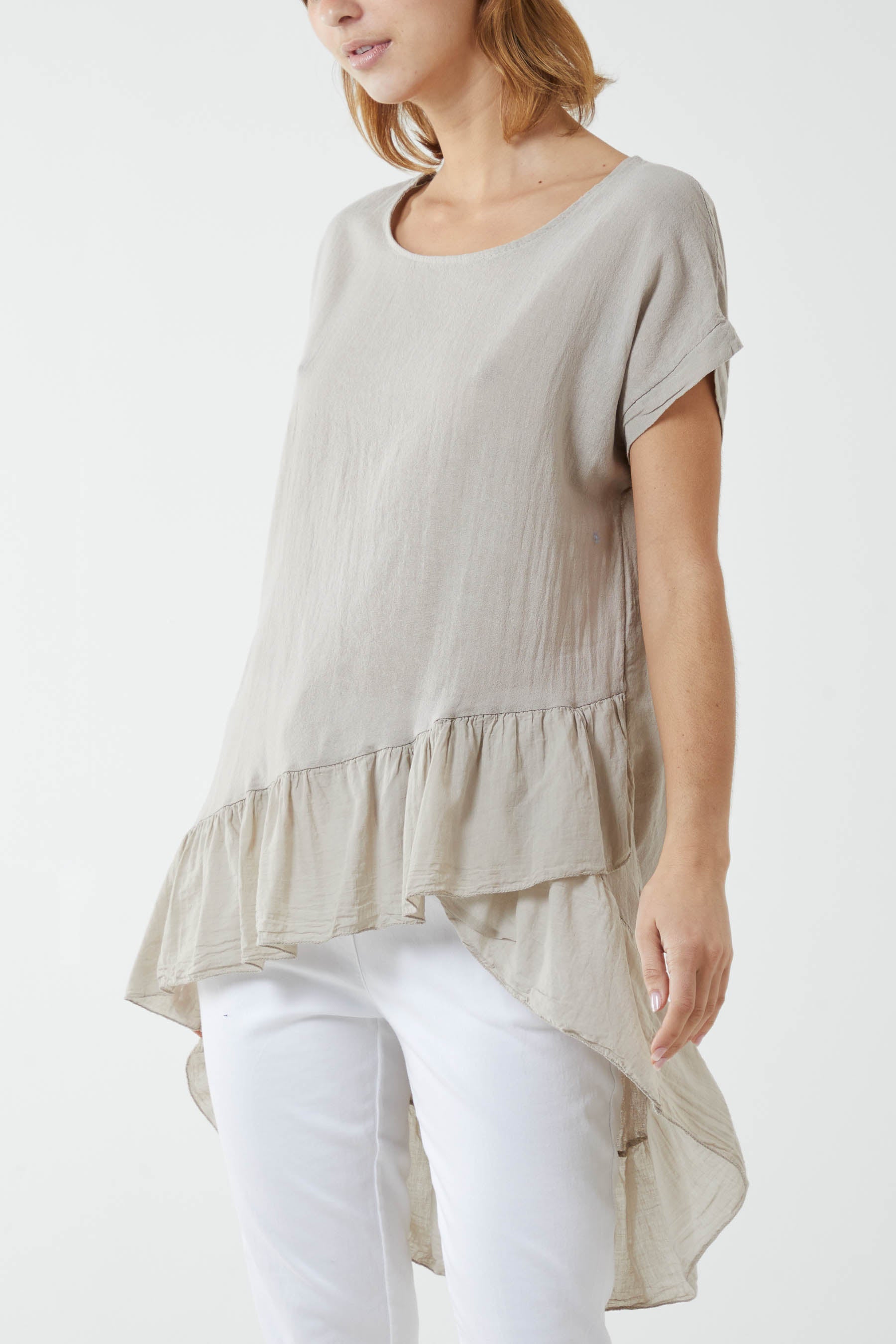 Oversized Dip Hem Cotton Blouse Blouses WearAll Stone One Size