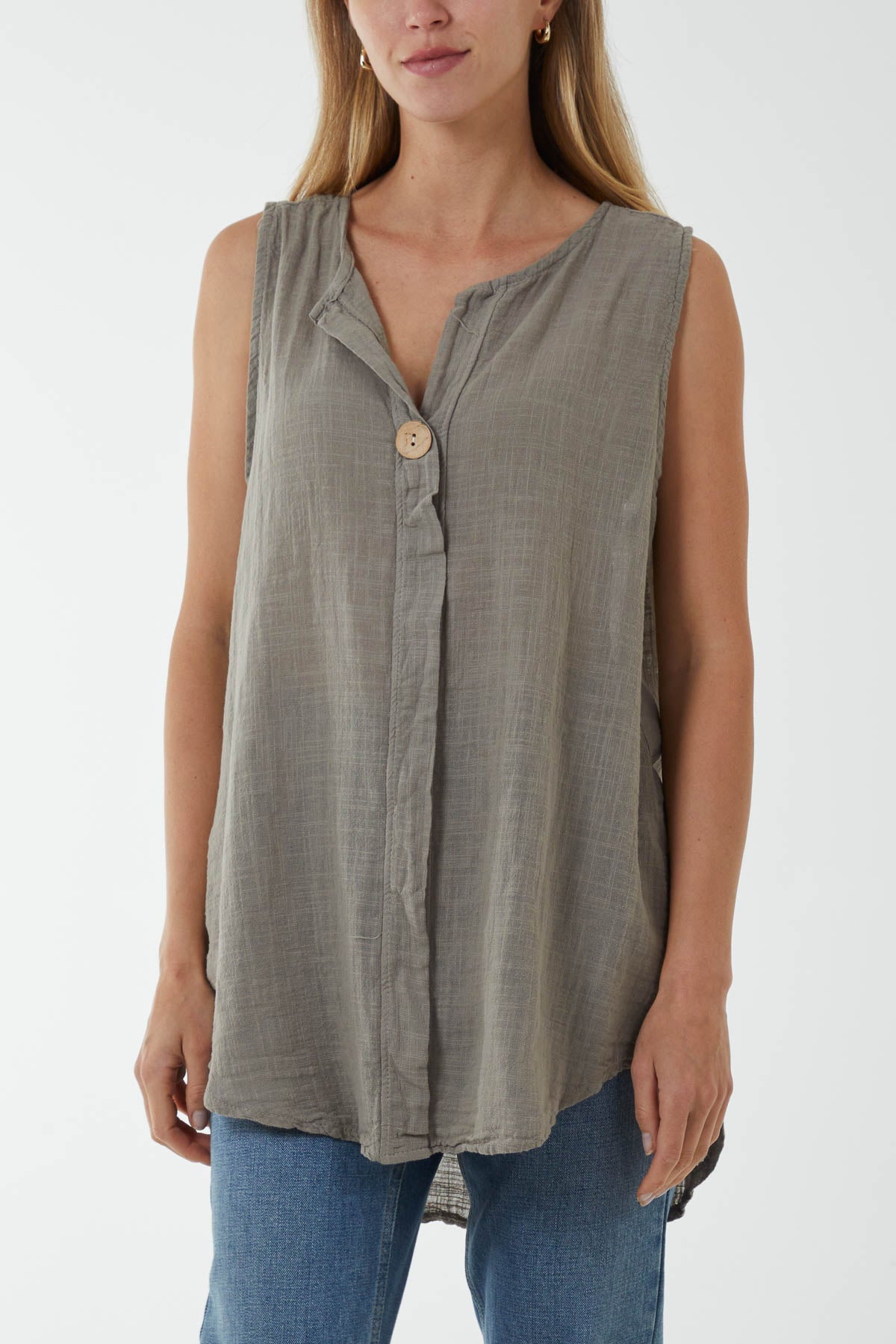 Oversized Sleeveless V-Neck Top Tops WearAll Mocha One Size