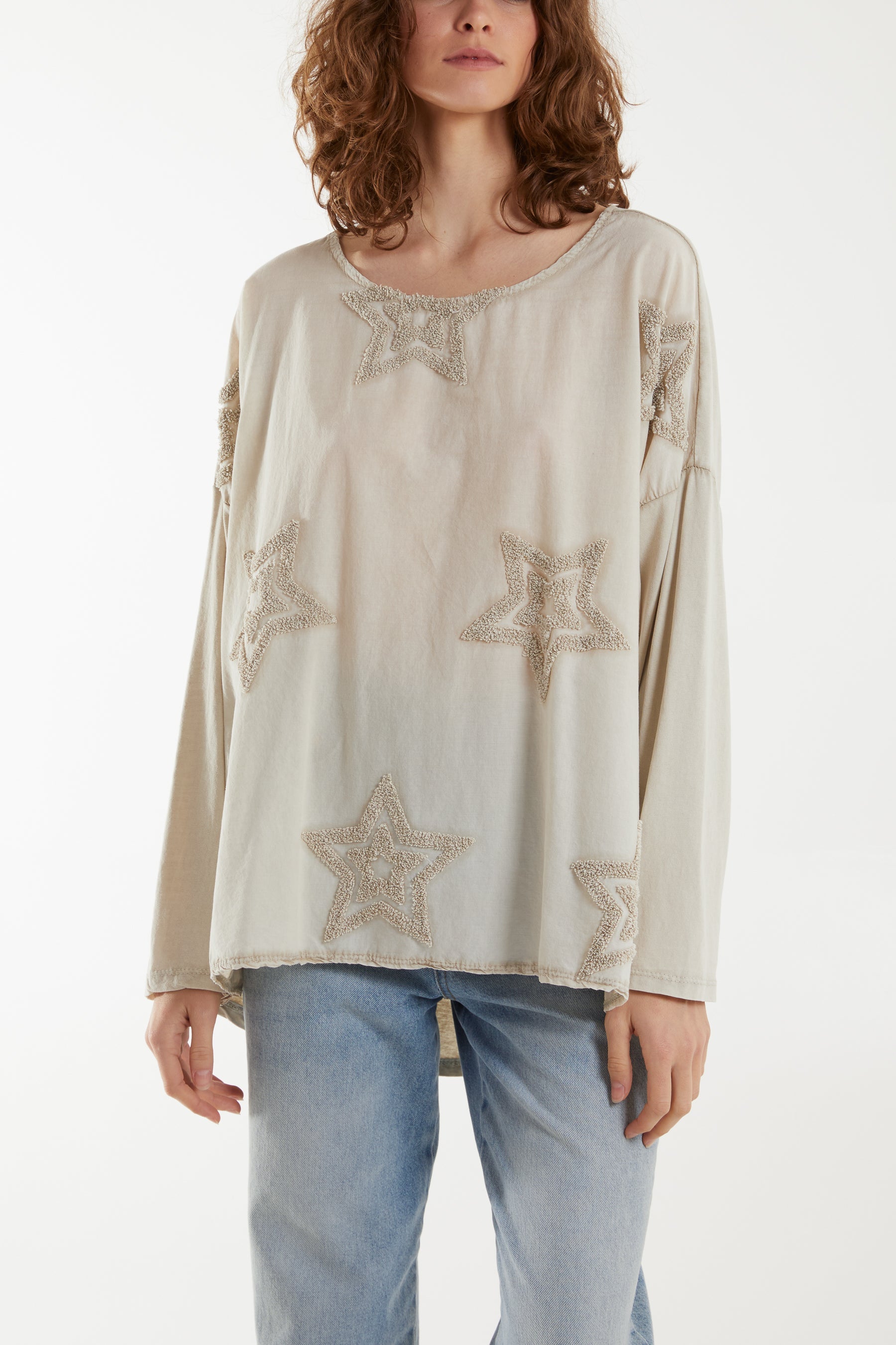 Flocking Double Star Top Tops WearAll Stone One Size