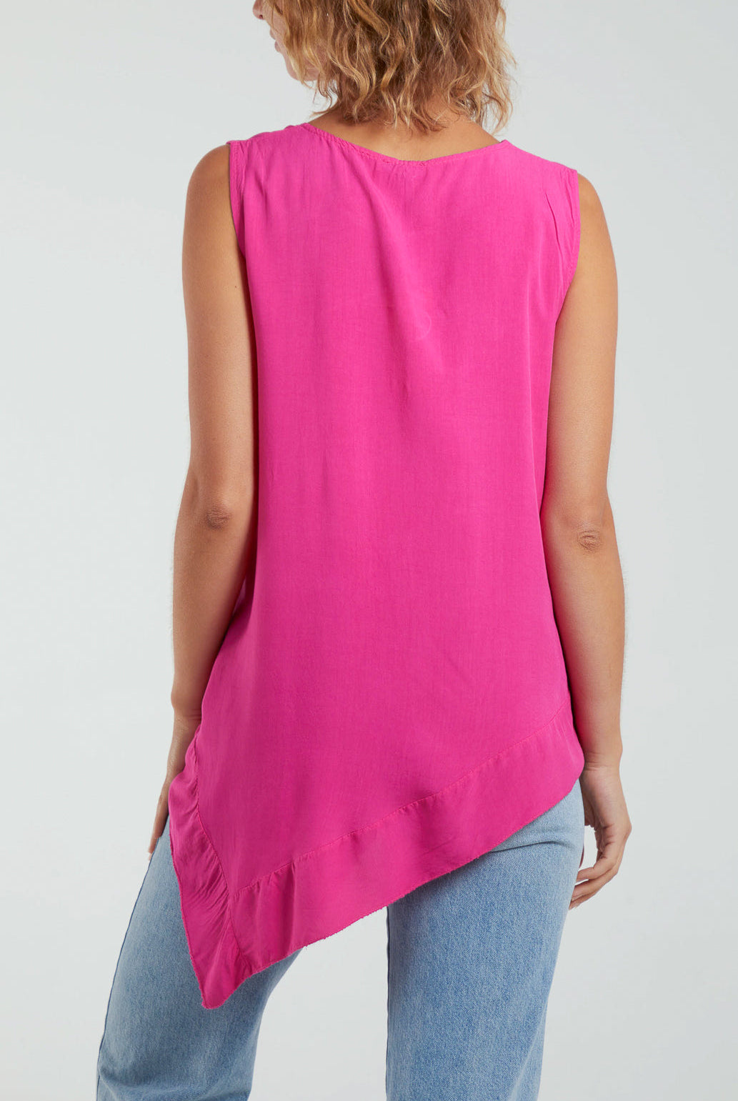 Sleeveless Asymmetric Frill Hem Necklace Top Tops WearAll