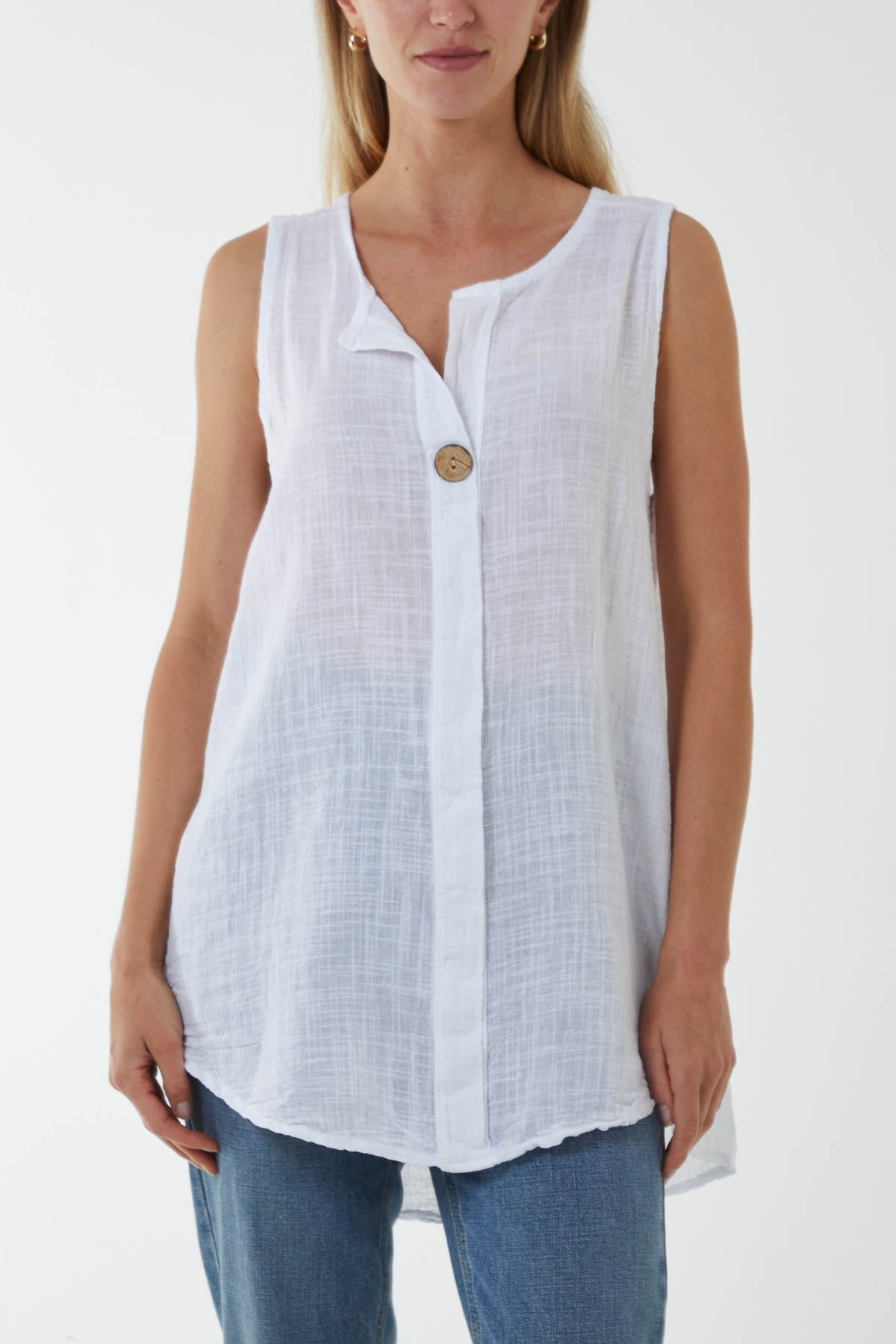 Oversized Sleeveless V-Neck Top Tops WearAll White One Size