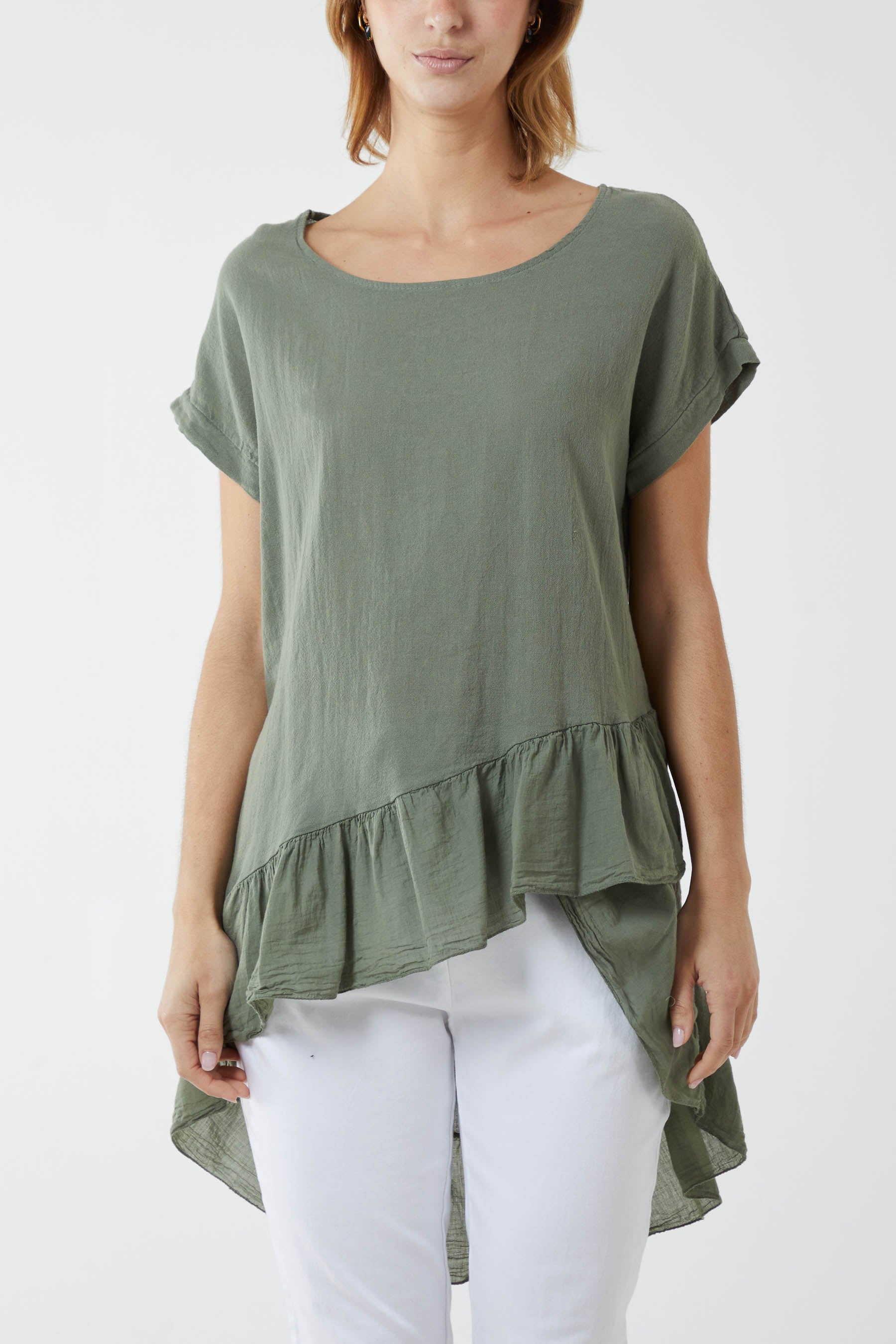 Oversized Dip Hem Cotton Blouse Blouses WearAll Khaki One Size