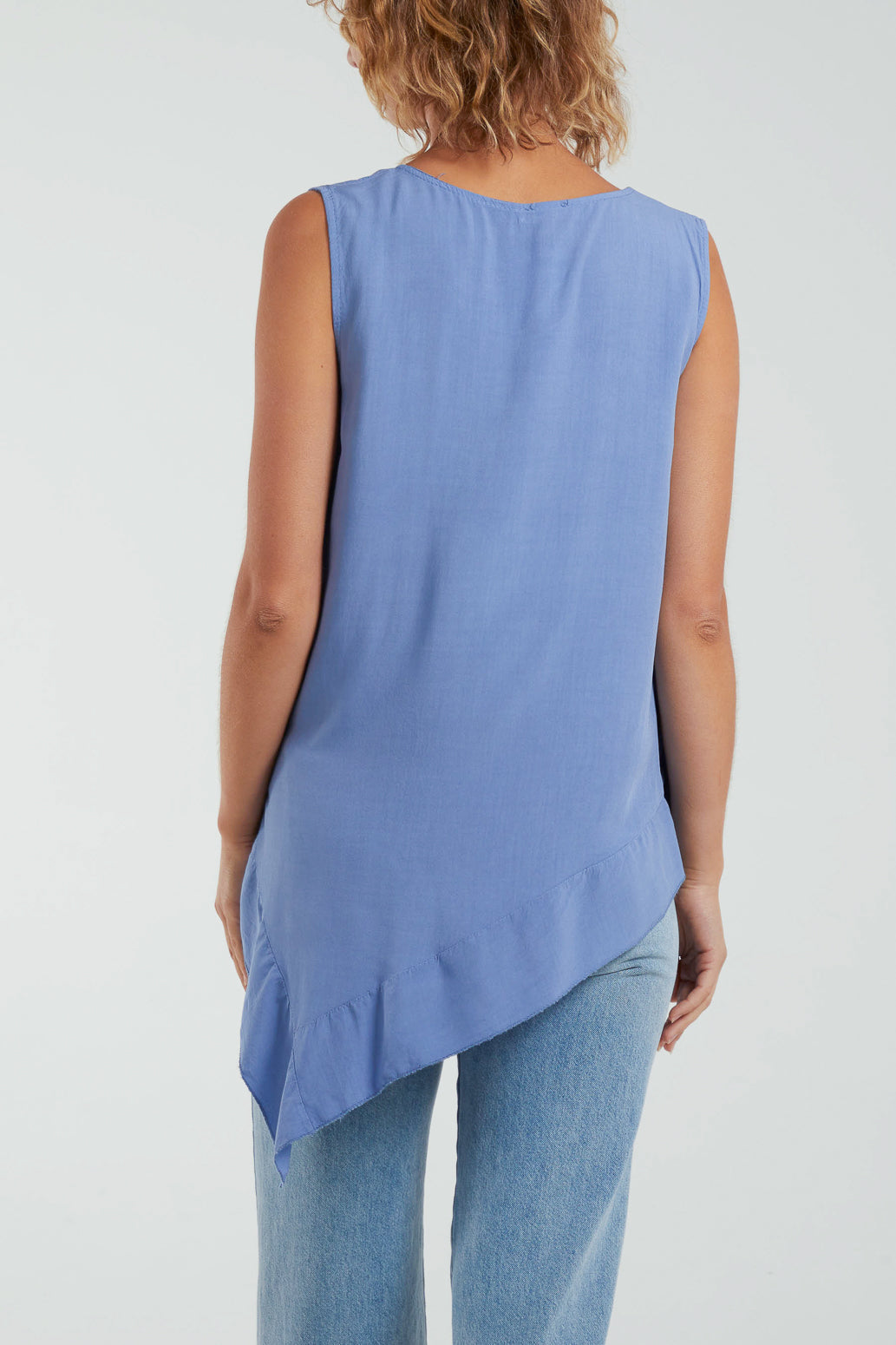 Sleeveless Asymmetric Frill Hem Necklace Top Tops WearAll