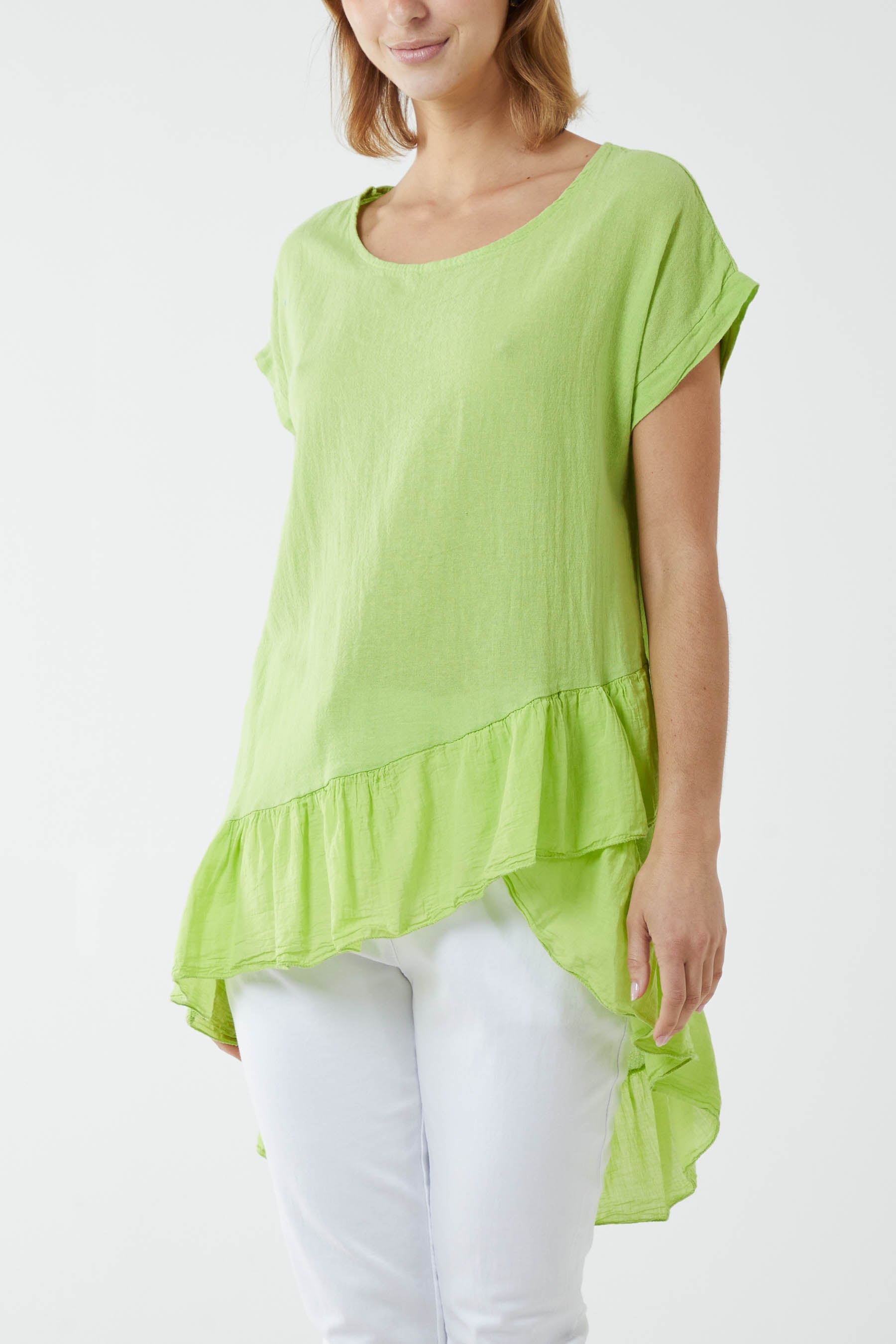 Oversized Dip Hem Cotton Blouse Blouses WearAll Lime One Size