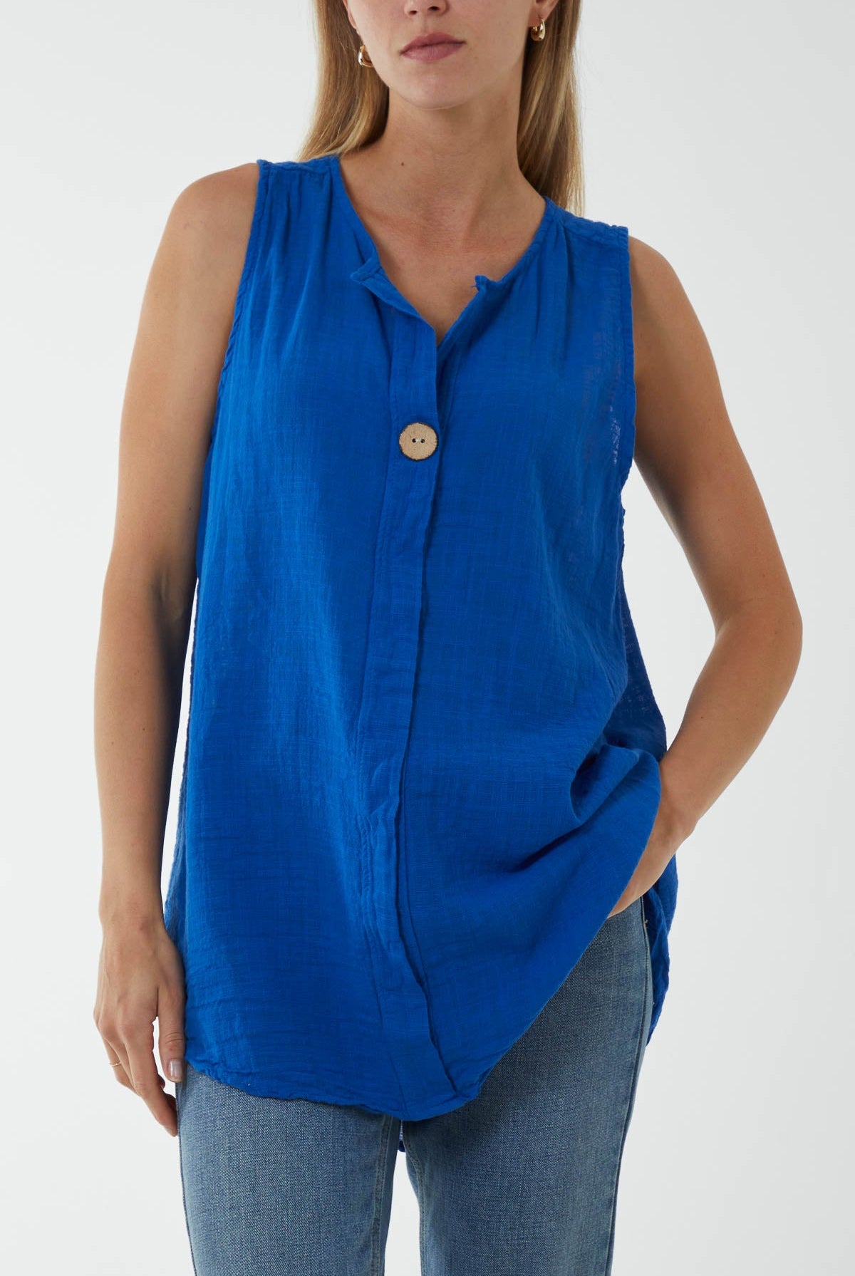 Oversized Sleeveless V-Neck Top Tops WearAll Royal Blue One Size