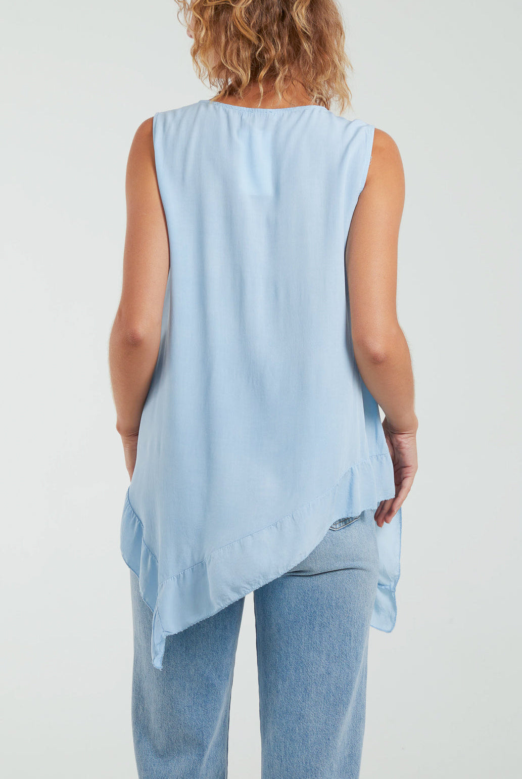 Sleeveless Asymmetric Frill Hem Necklace Top Tops WearAll
